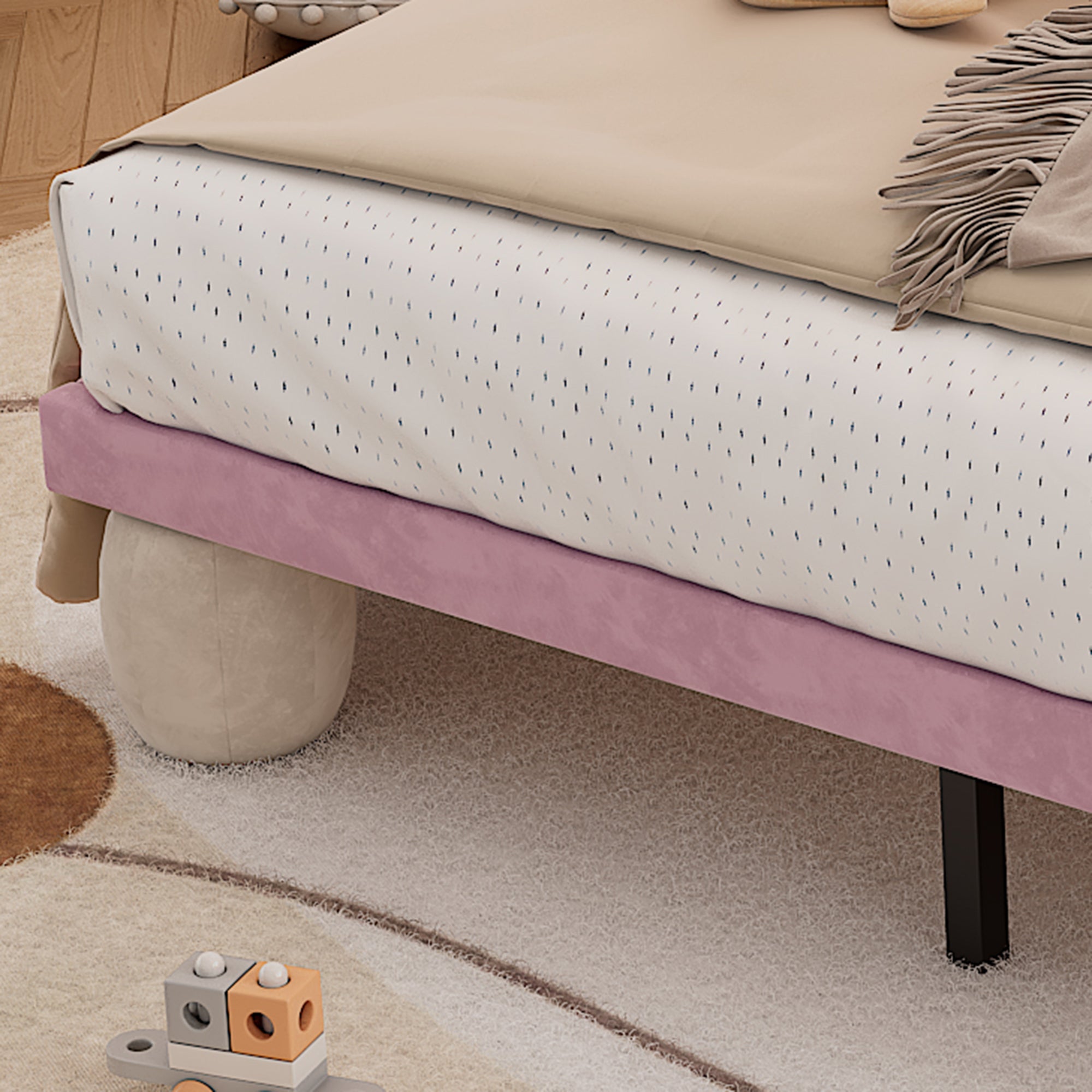 Logidon gestoffeerd bed 140x200 beige roze LED-lichtstrips