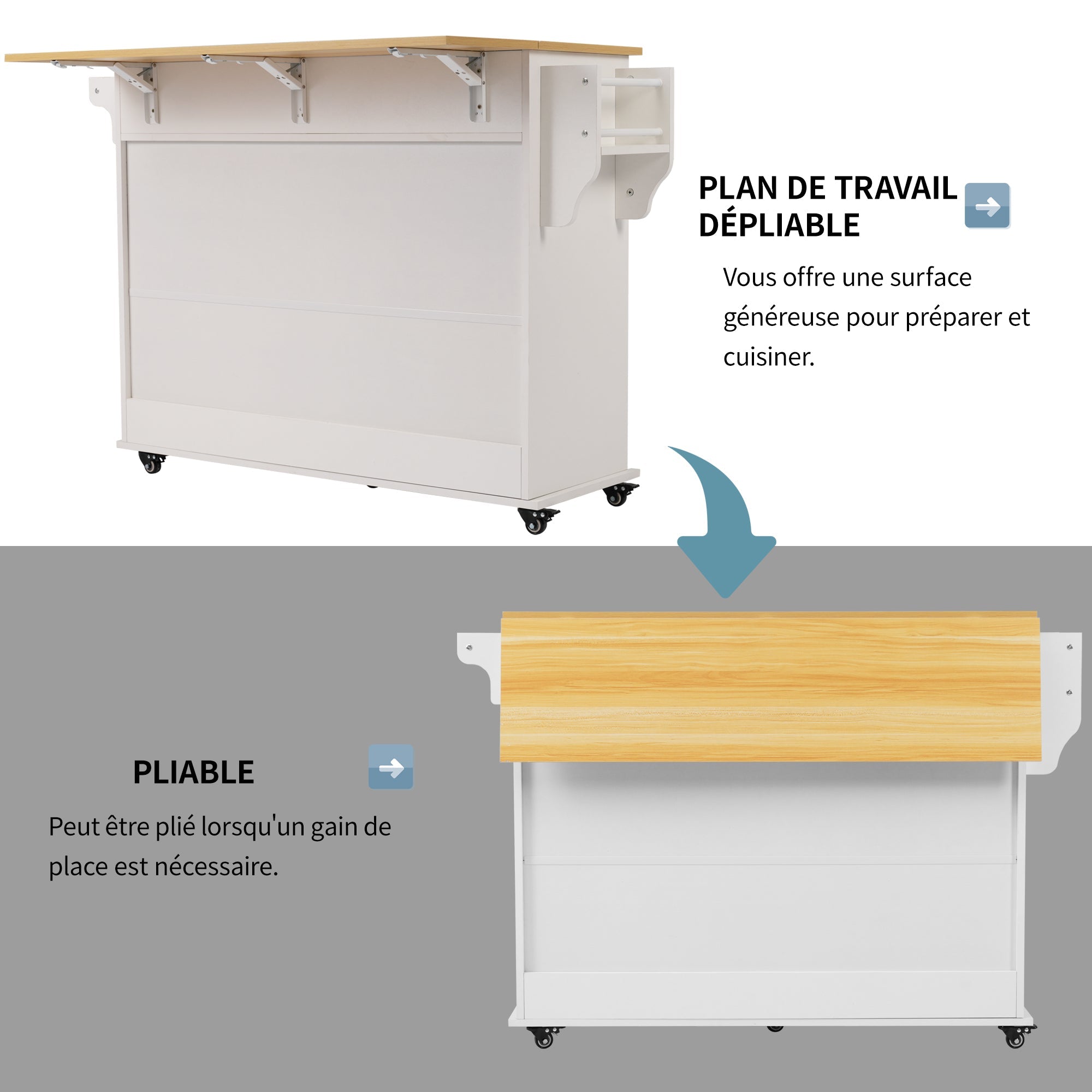 Logidon Dining Room Trolley Sideboard with Folding Table White/Natural Wood