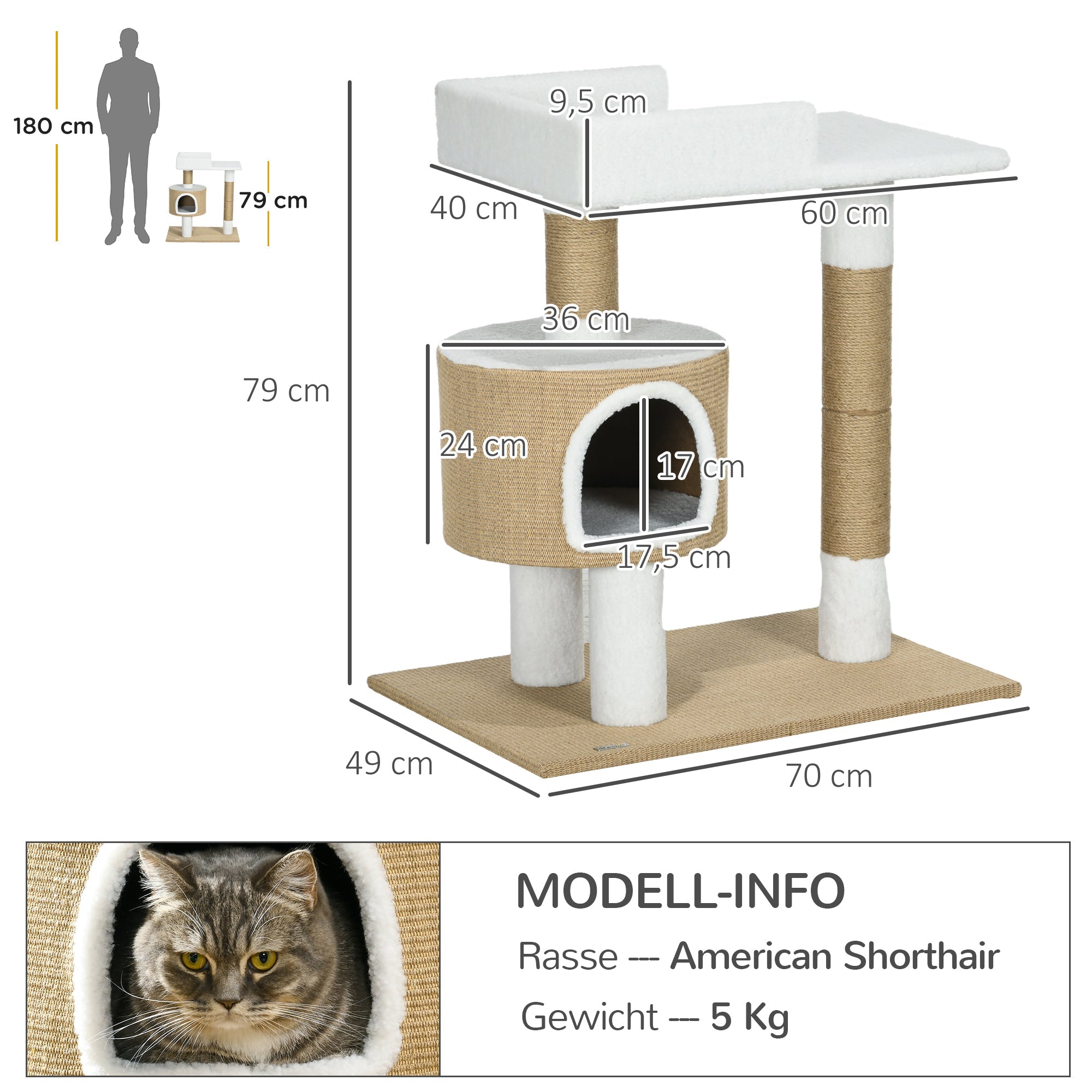Logidon krabpaal 79 cm kattentoren grot ligvlak bruin wit