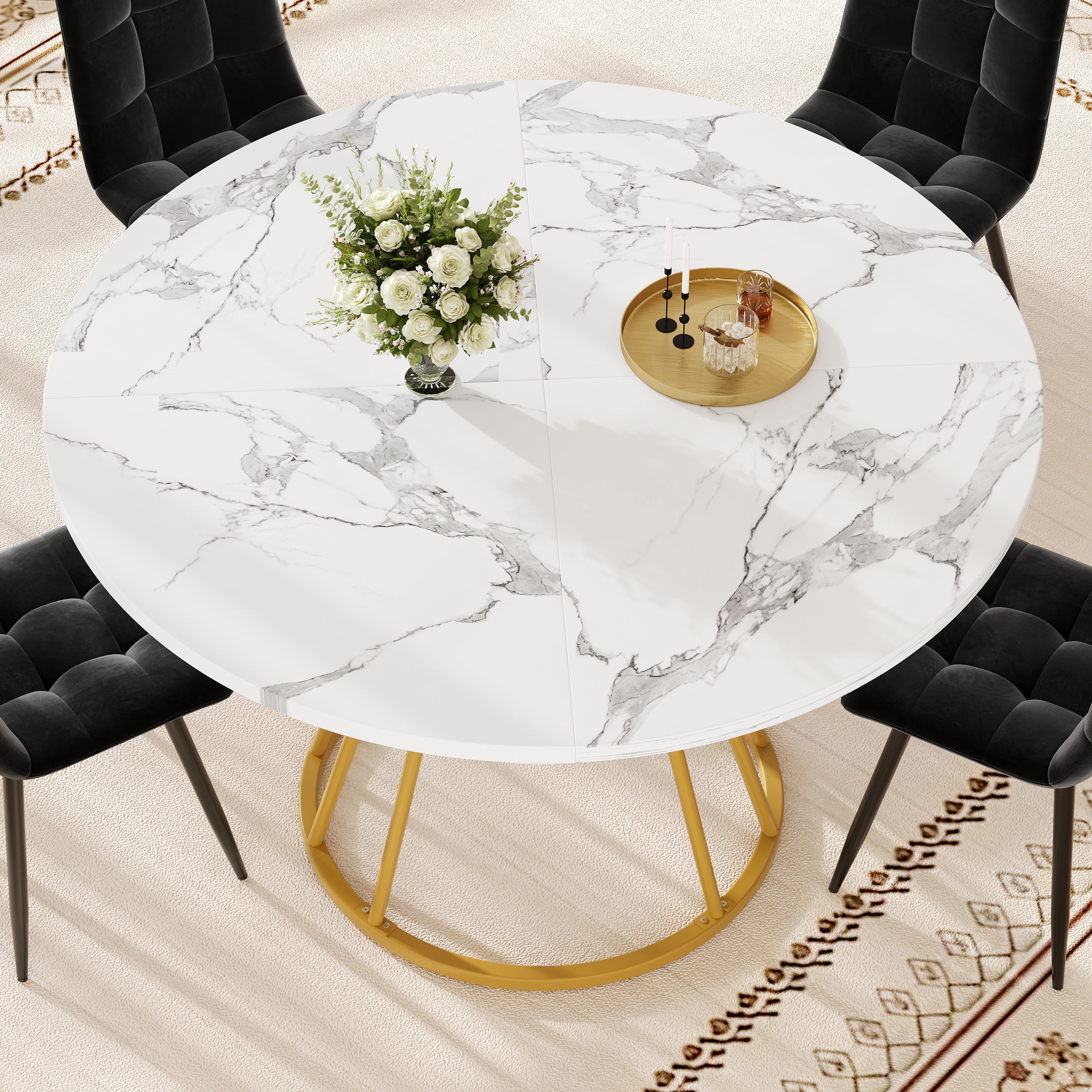 Logidon ronde eettafel 100 cm marmerpatroon gouden metalen poten