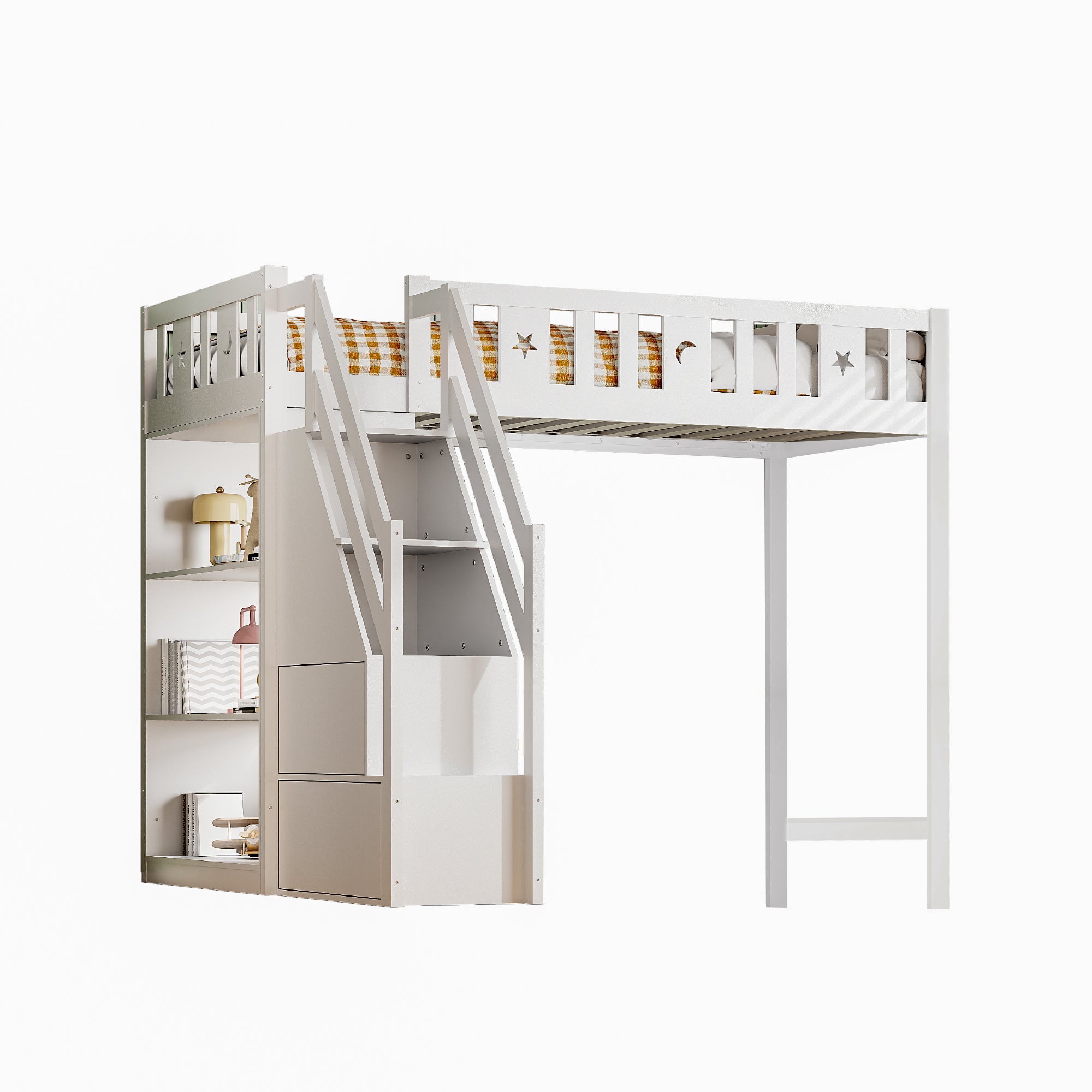 Logidon hoogslaper 90x200 cm wit met opbergladder en planken