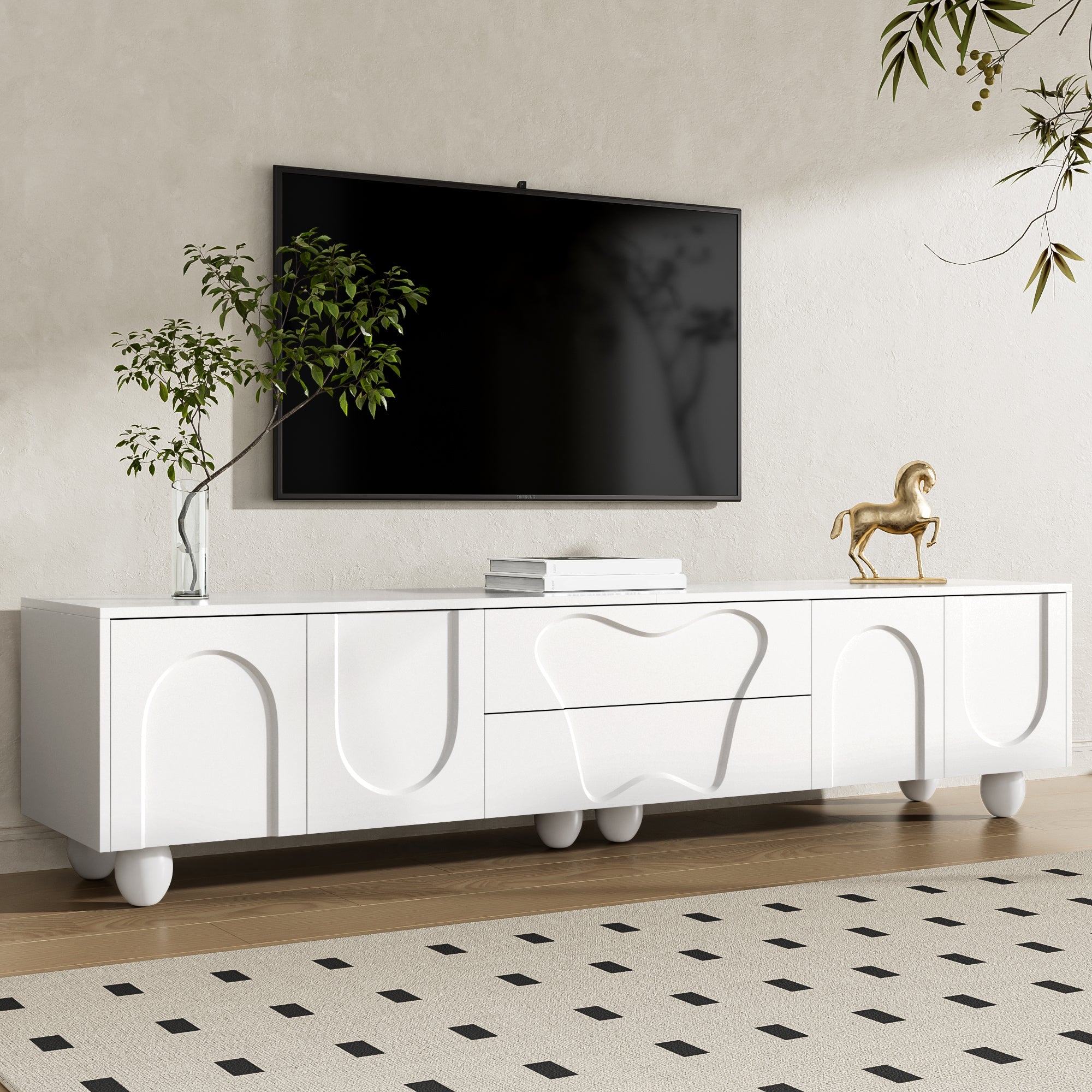 Logidon TV-meubel 180 cm wit met massief houten poten Minimalistisch