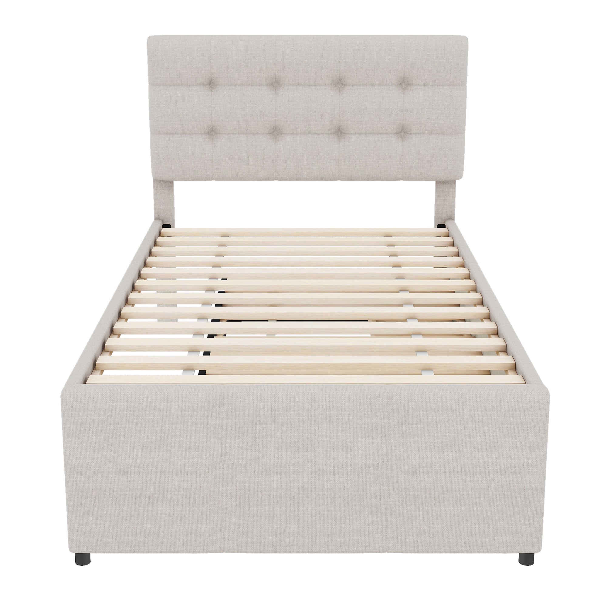 Logidon gestoffeerd bed 90x200 beige uitschuifbaar onderschuifbed 3 lades