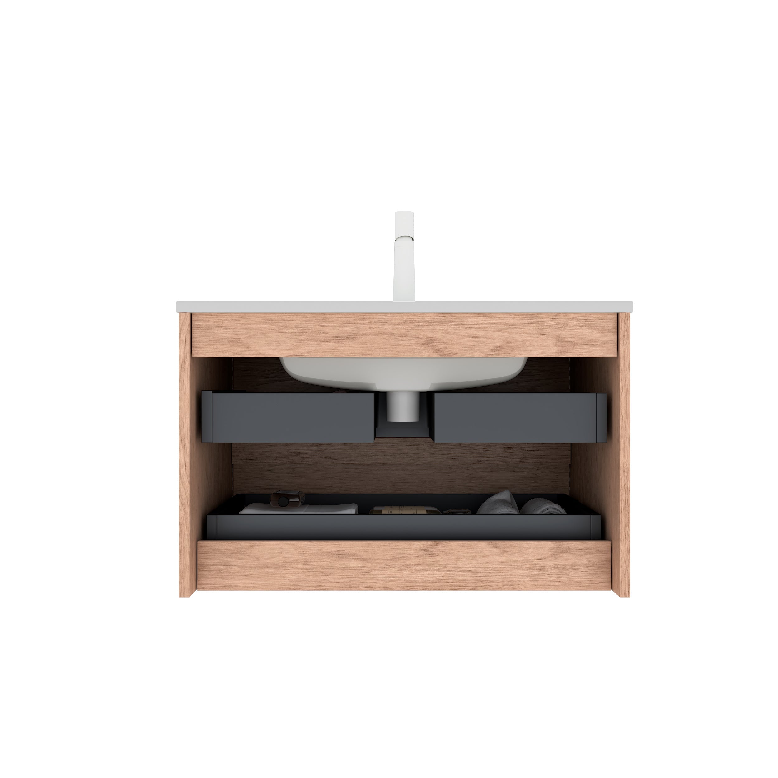 Logidon 81 cm wall-mounted washbasin with white ceramic base walnut