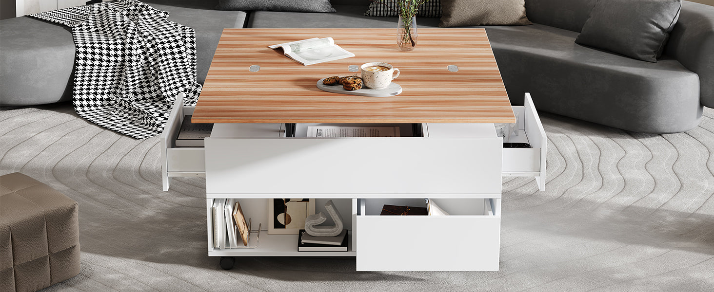 Logidon salontafel Lift Top 100x50 wit houtlook met 4 lades