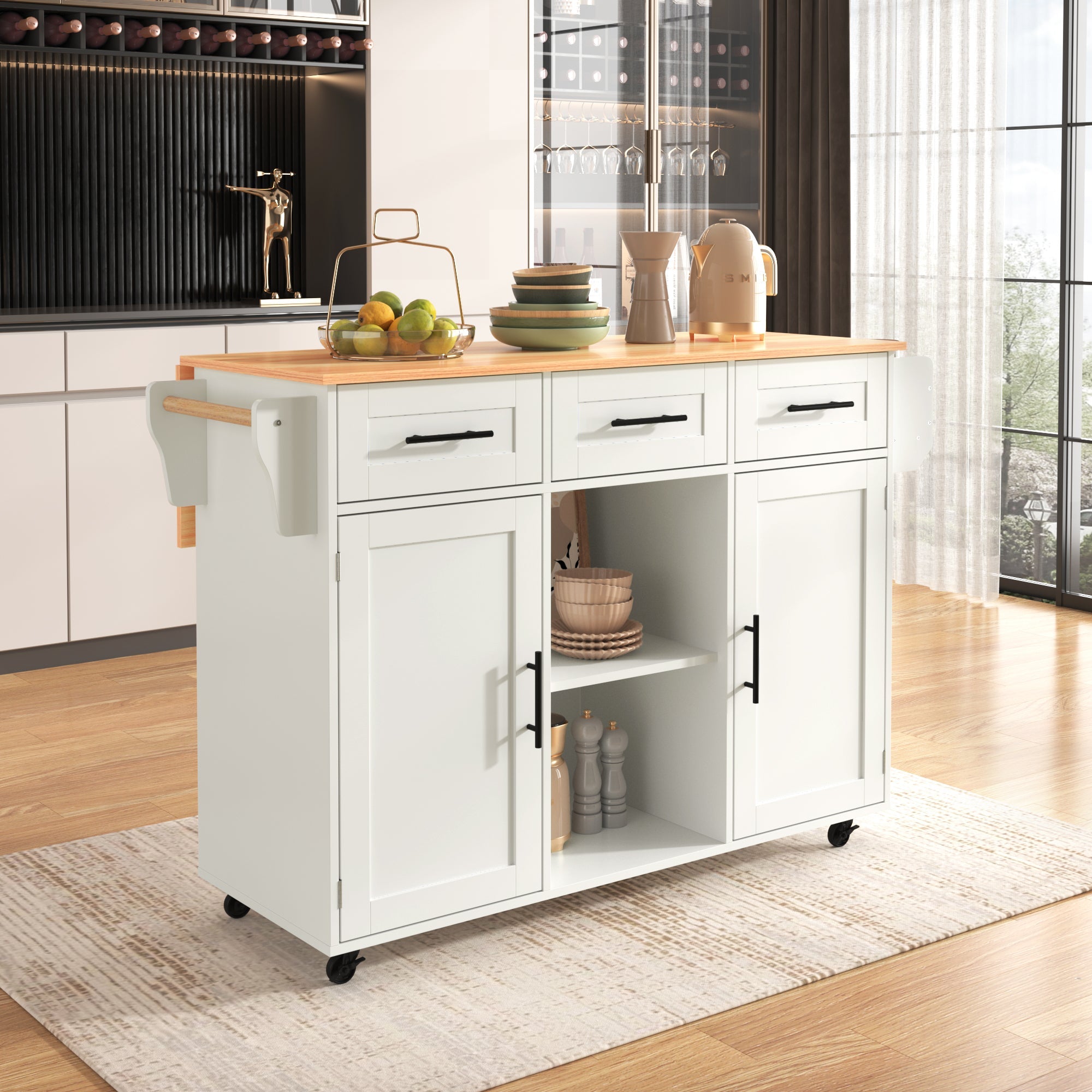 Logidon Kitchen Island White Folding Worktop Storage Door