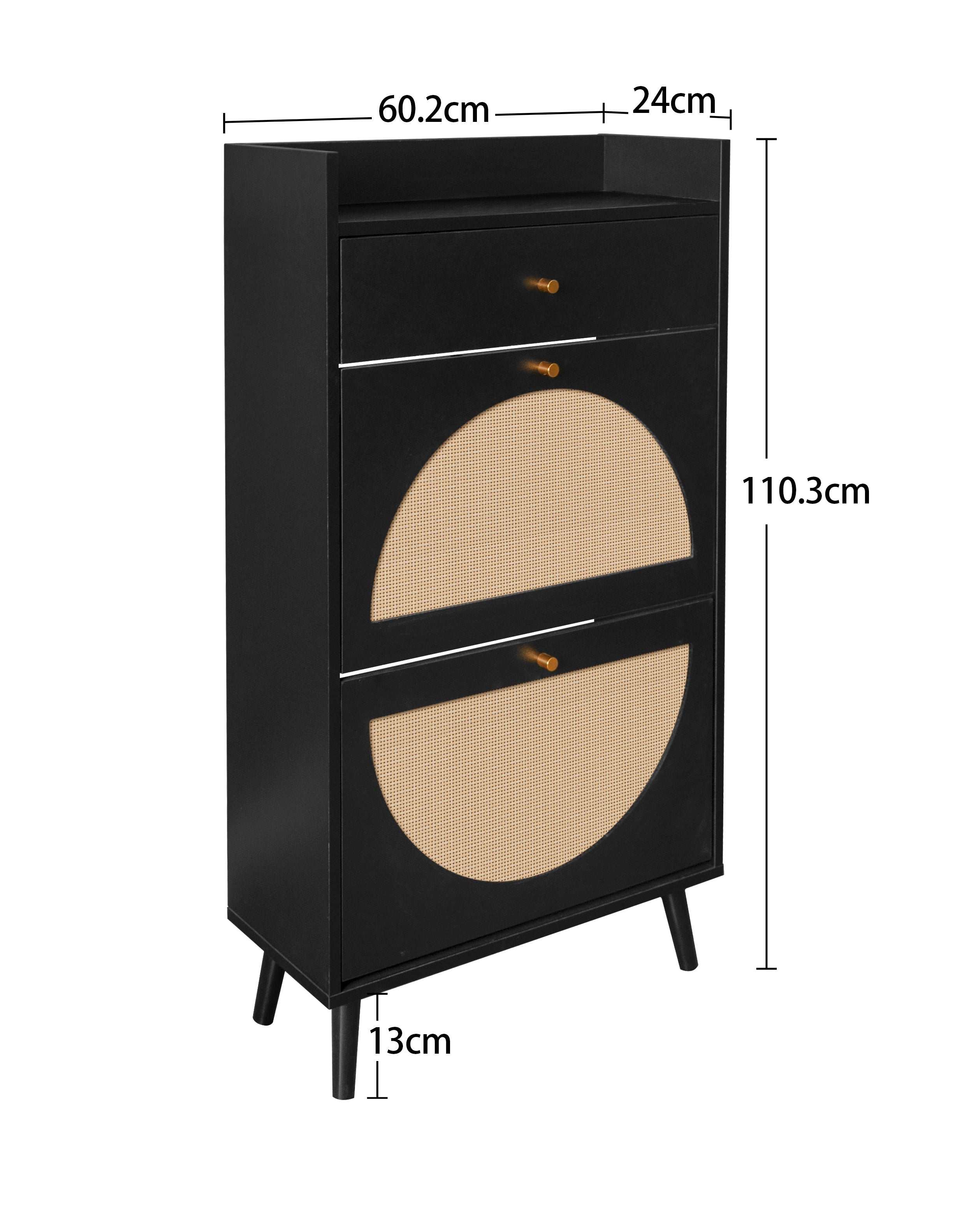 Logidon Schoenenkast Zwart Rotan Look Twee Deuren 60 cm Lengte