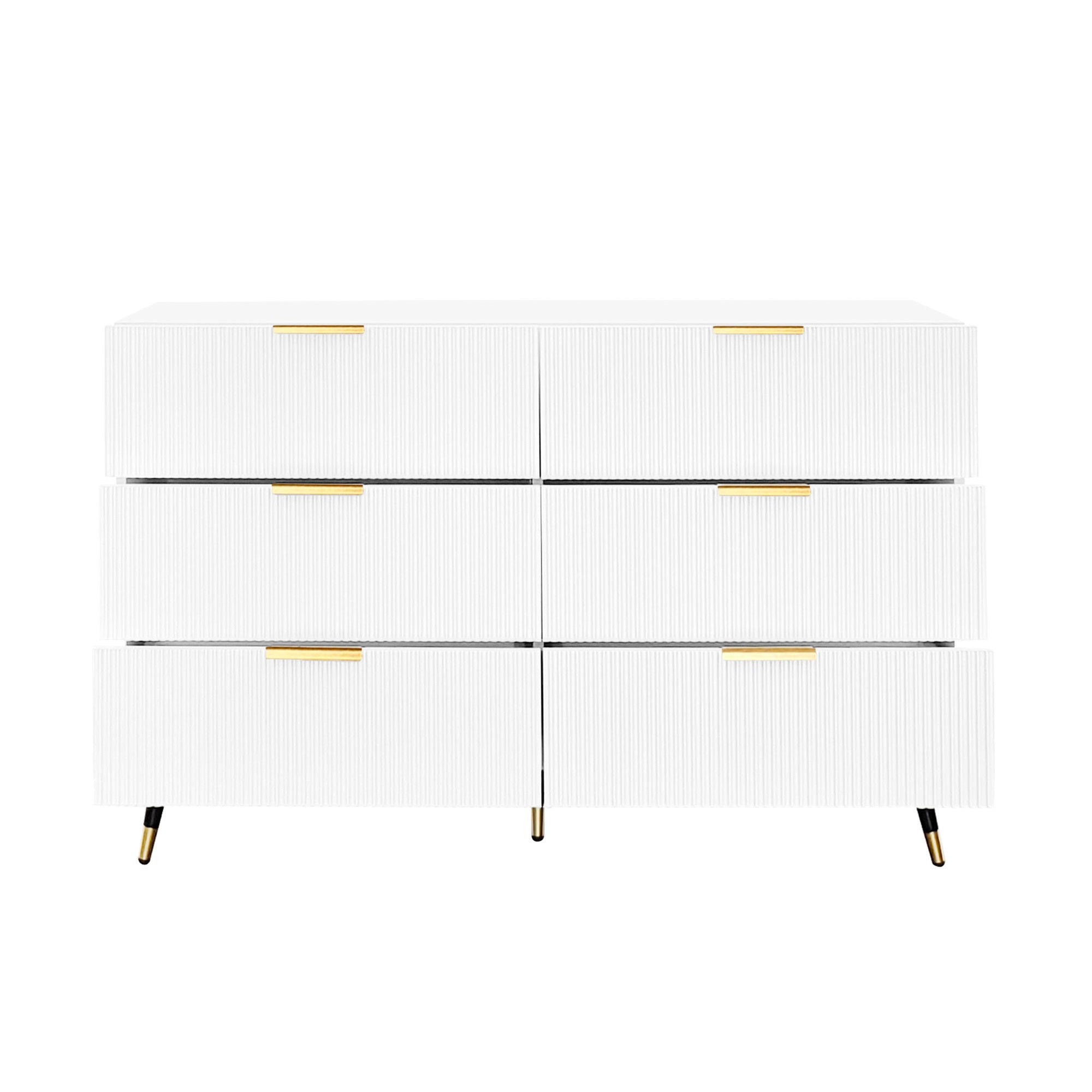 Logidon Elegant sideboard white 120x40x77 cm 6 drawers gold accents