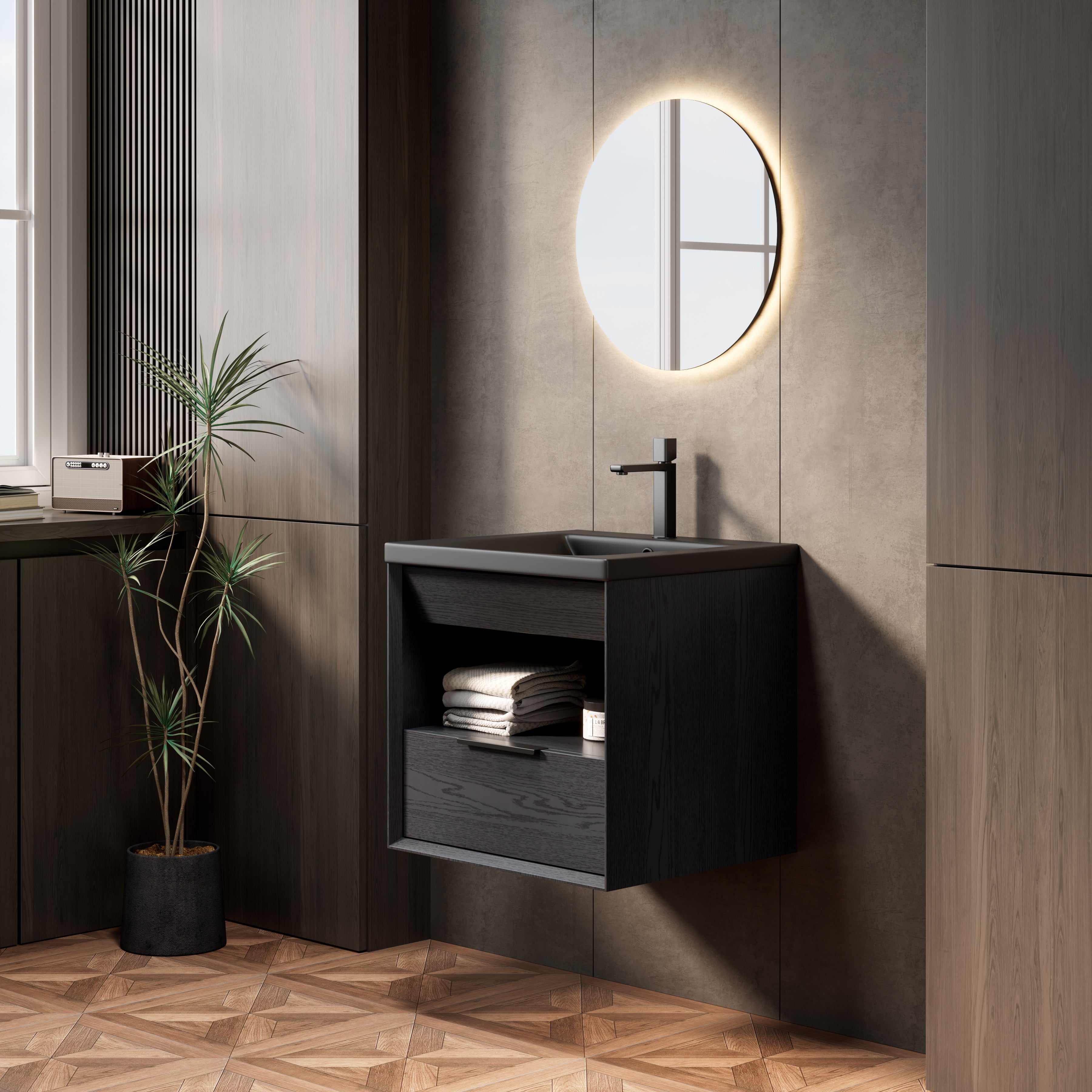 Logidon 51 cm Floating Bathroom Vanity with Ceramic Basin Black