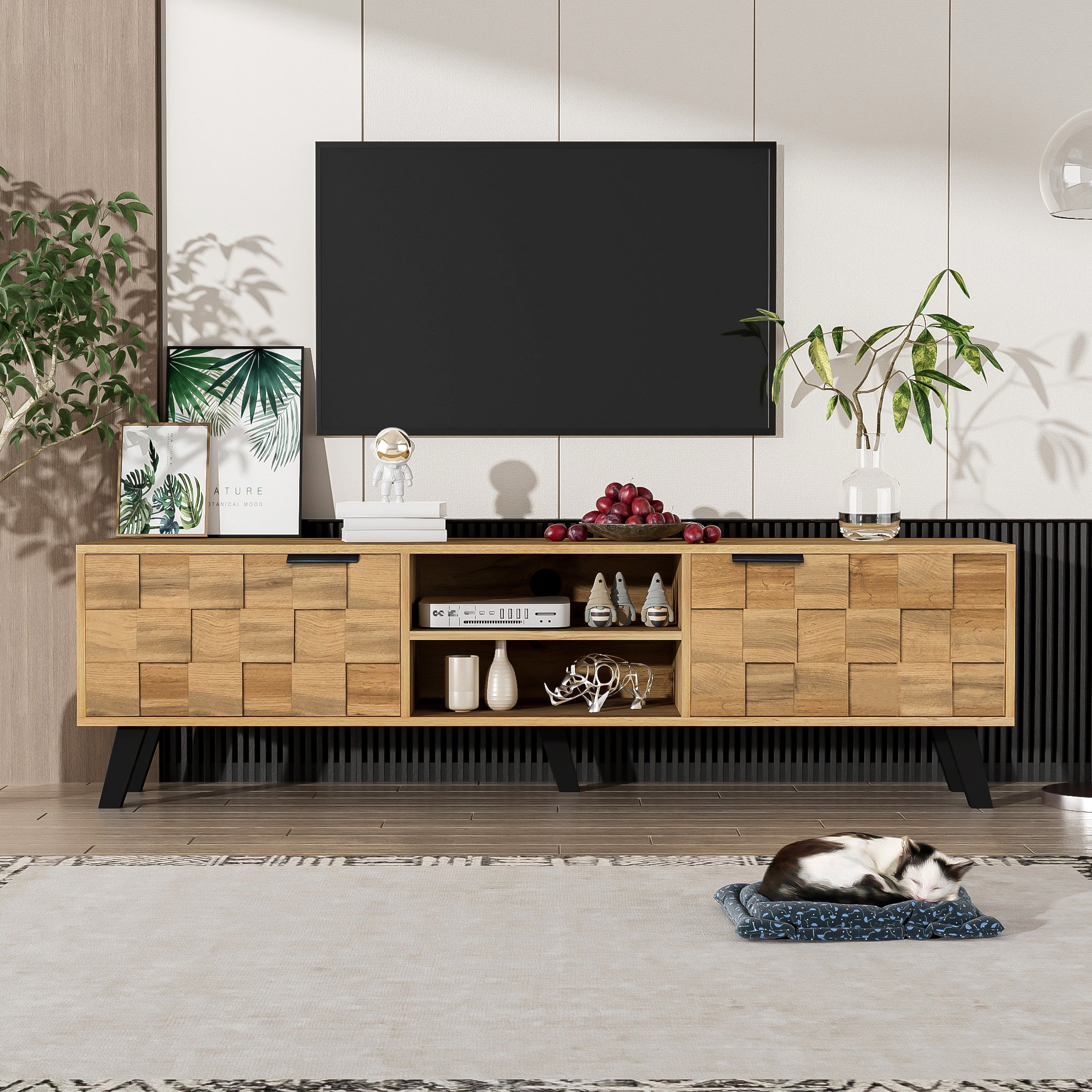 Logidon Modern TV-meubel hout 2 deuren 2 vakken 160,5x35,5x45 cm
