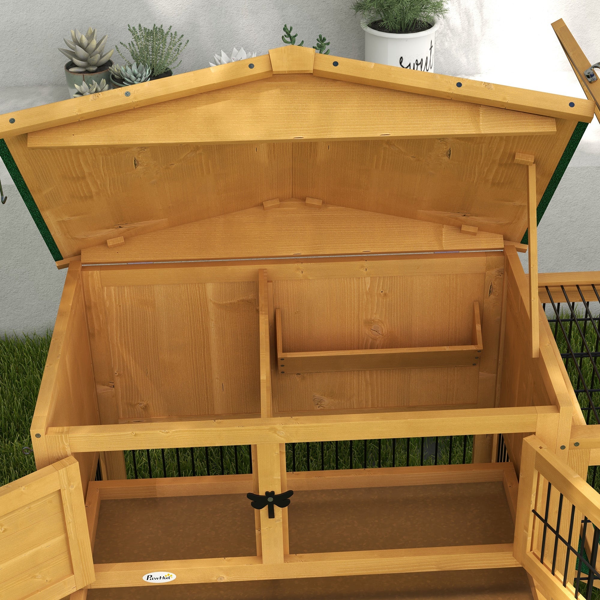 Logidon konijnenhok geel 2-laags houten wintervast 150x52x68 cm