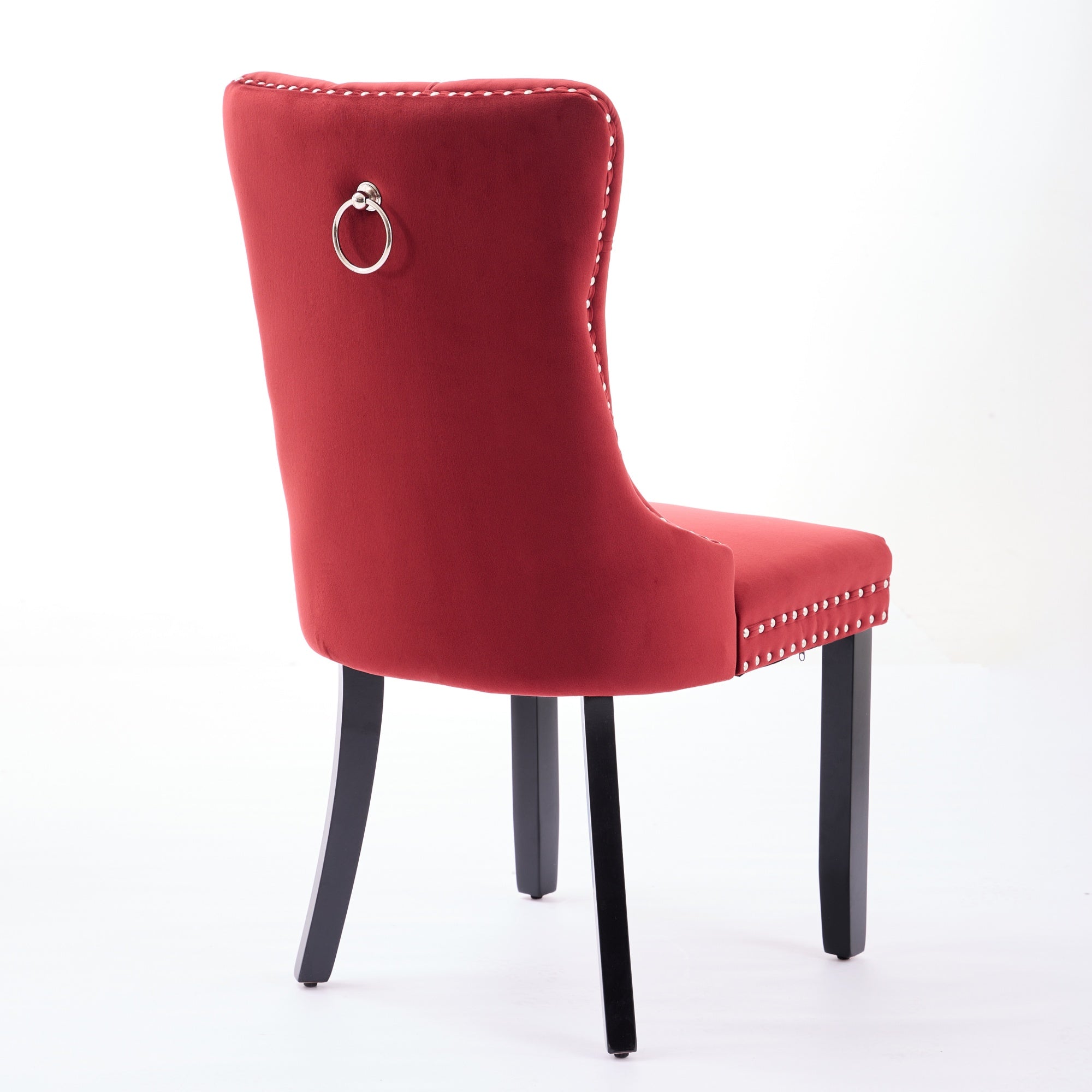Logidon Velvet Dining Chair Set 2 Burgundy Nail Trim