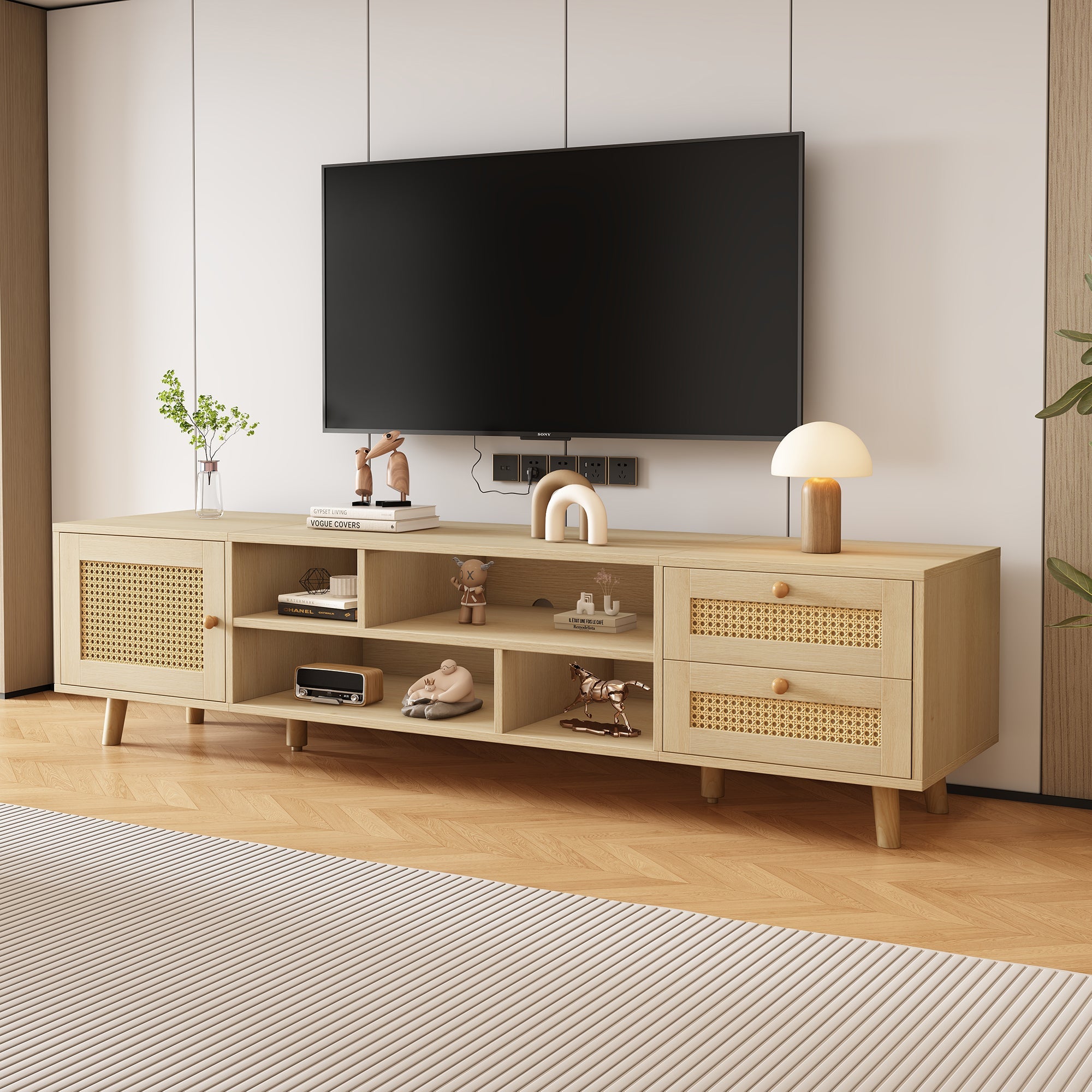 Logidon Premium 160 cm rotan TV-meubel eiken met kabelmanagement