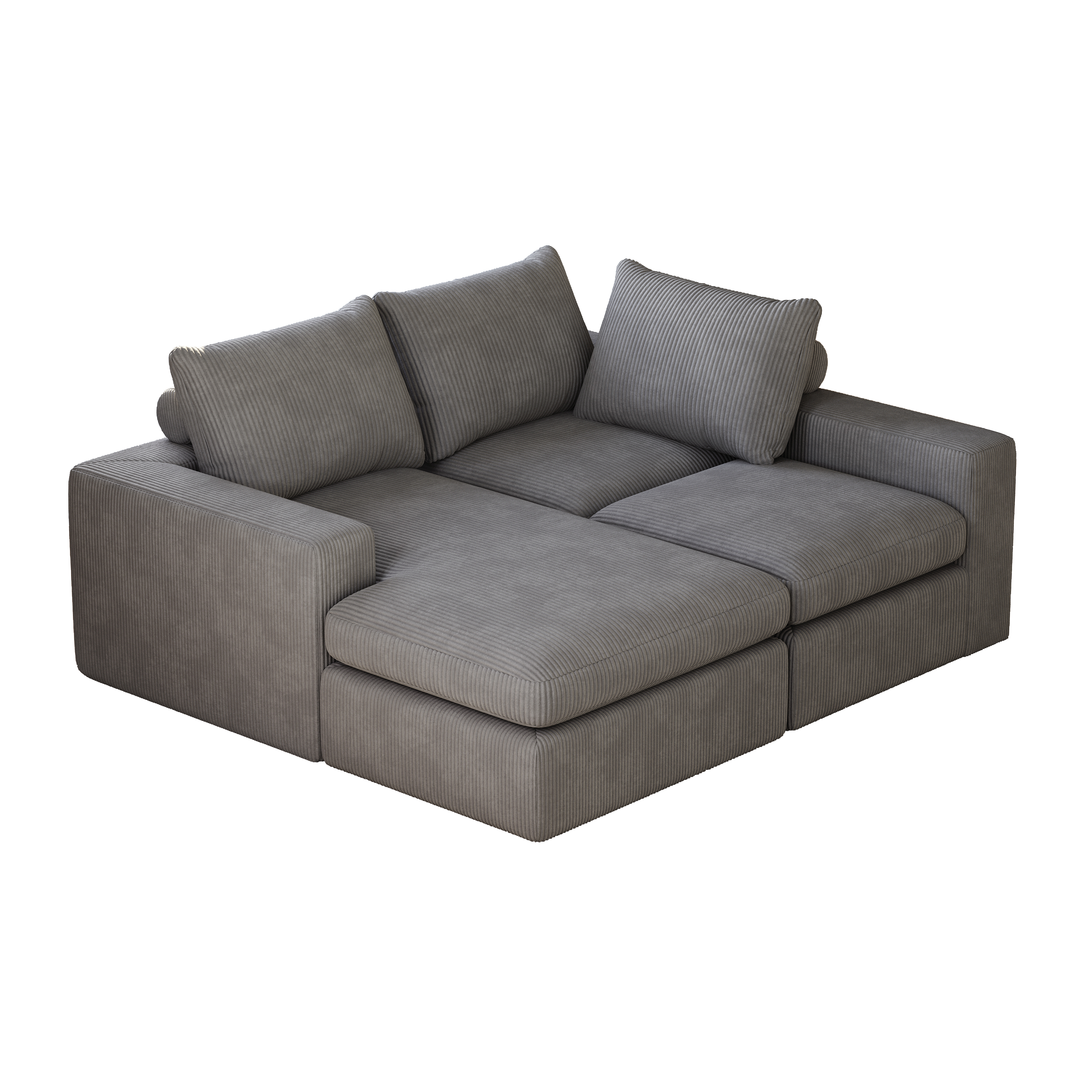 Logidon Gray Cord Sofa With Chaise Longue L Shape Three Cushions