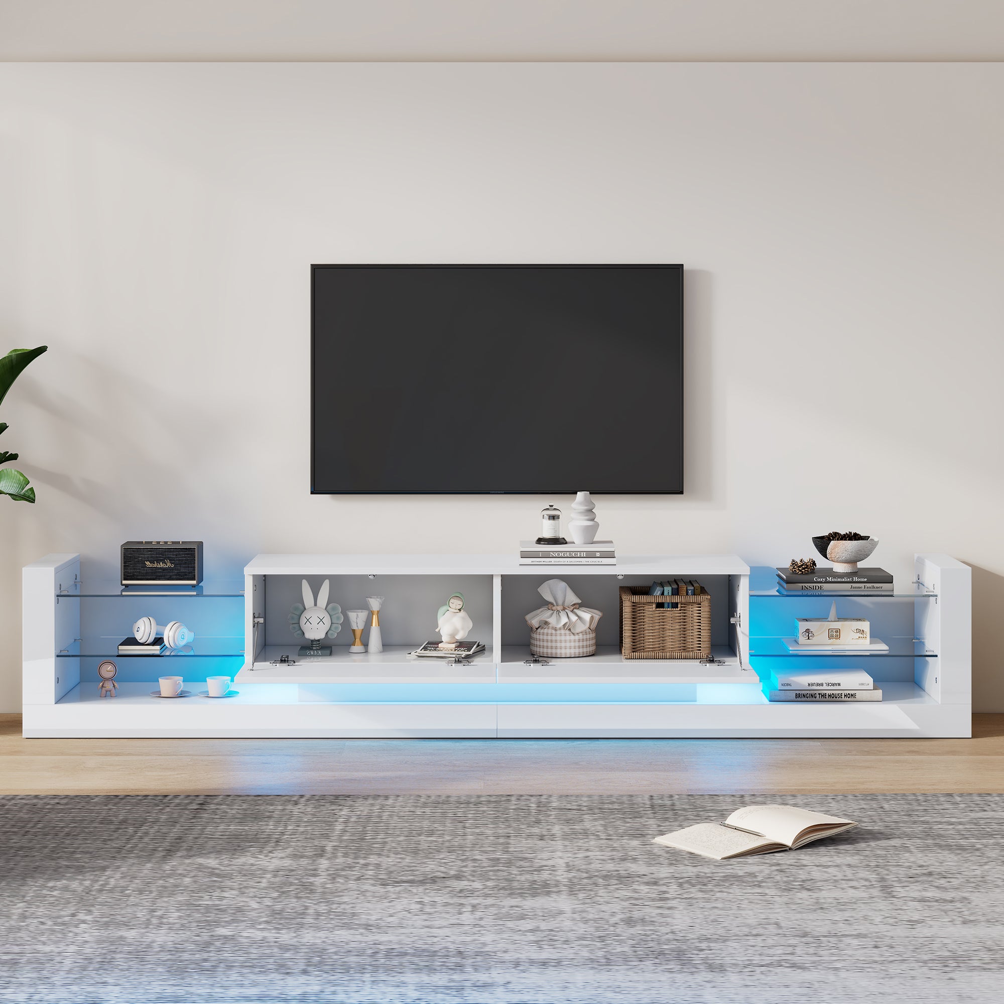 Logidon hoogglans TV-meubel met LED-verlichting 181 cm wit glazen front