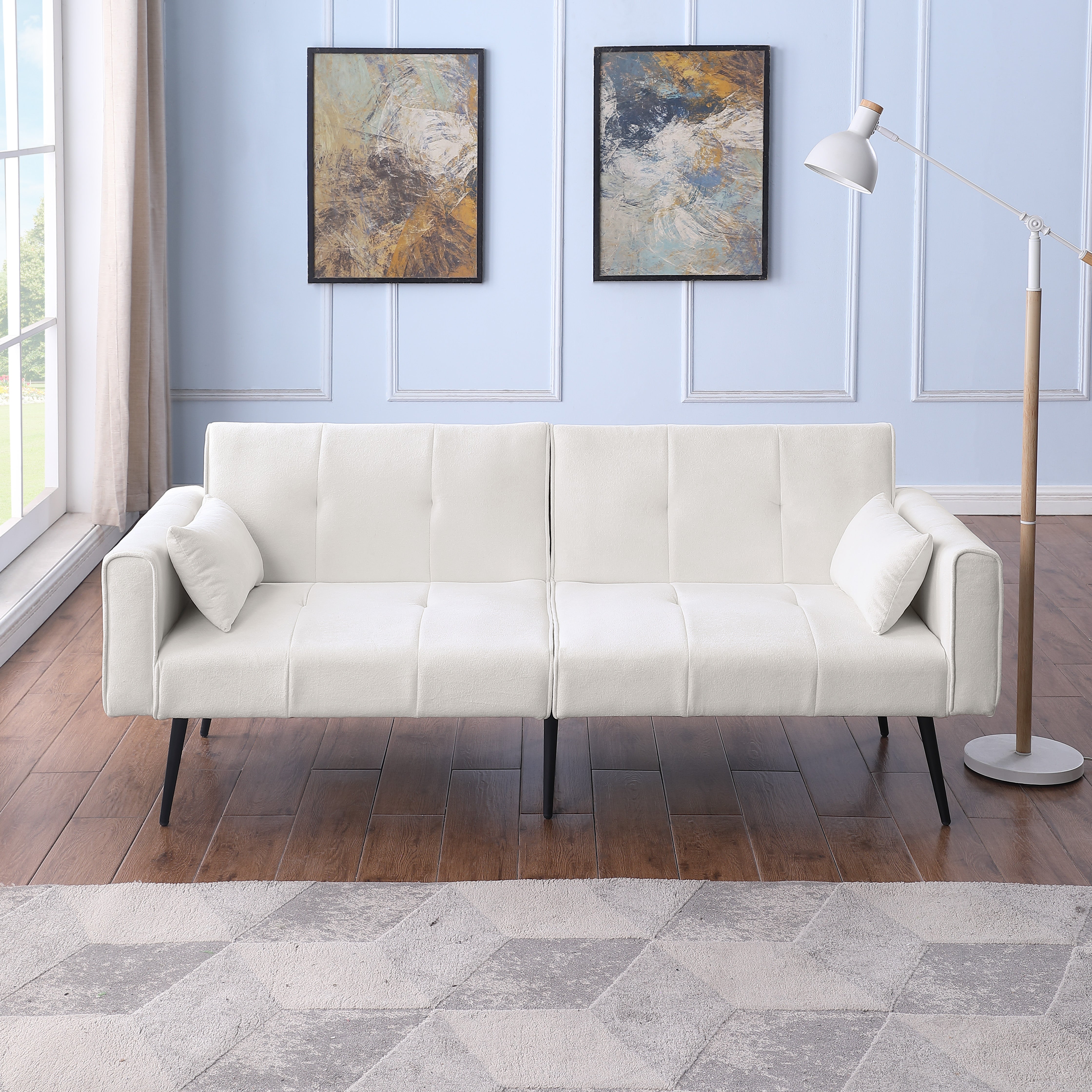 Logidon Futon slaapbank beige stof 175 cm lang 3-zits