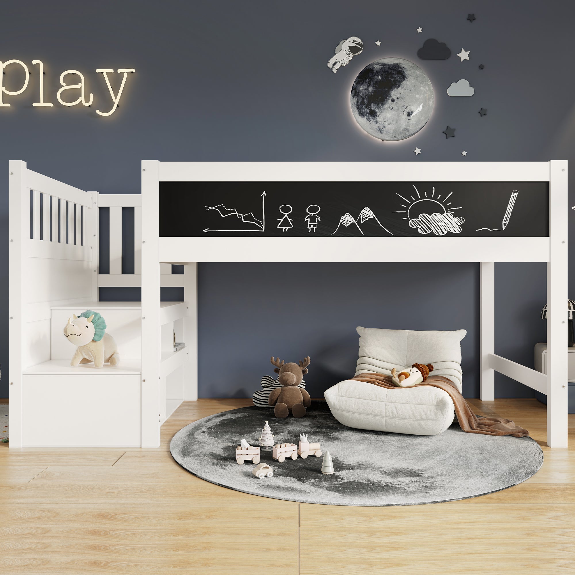 Logidon hoogslaper 90x200 kinderbed met whiteboard wit