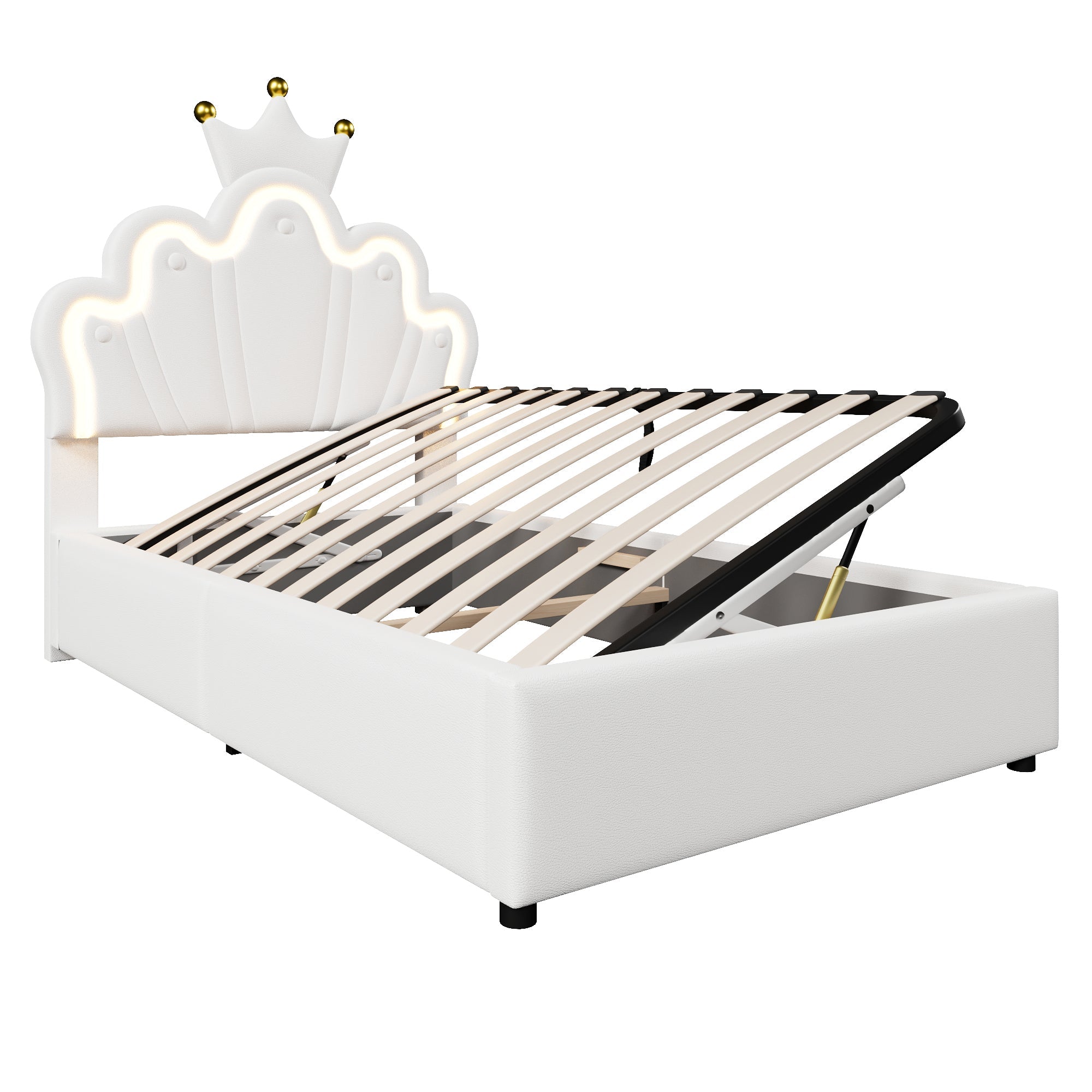 Logidon prinsessenbed 90x200 cm wit kunstleer LED-verlichting