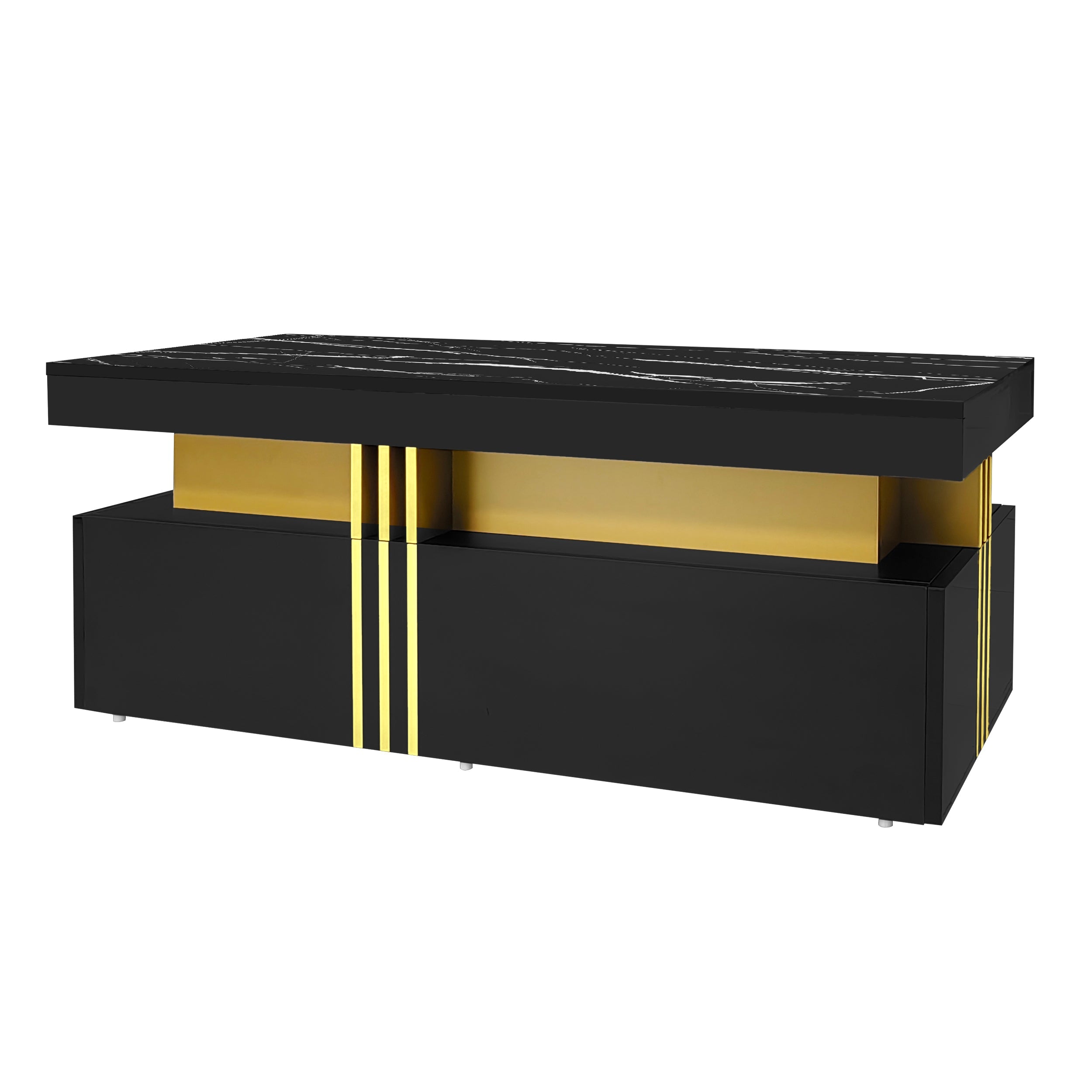 Logidon Zwarte tv-wandmeubelset 2 tv-kast salontafel marmerlook