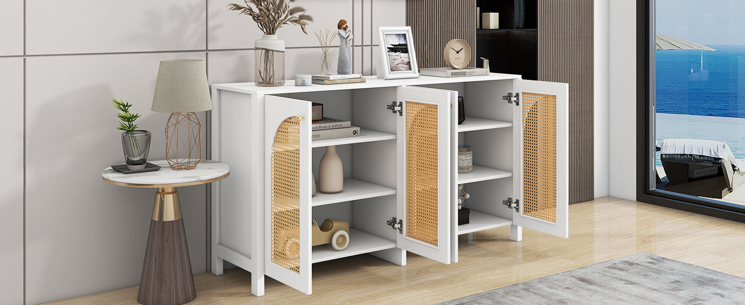 Logidon Modern dressoir 4 rotan deuren wit 145x40x80 cm
