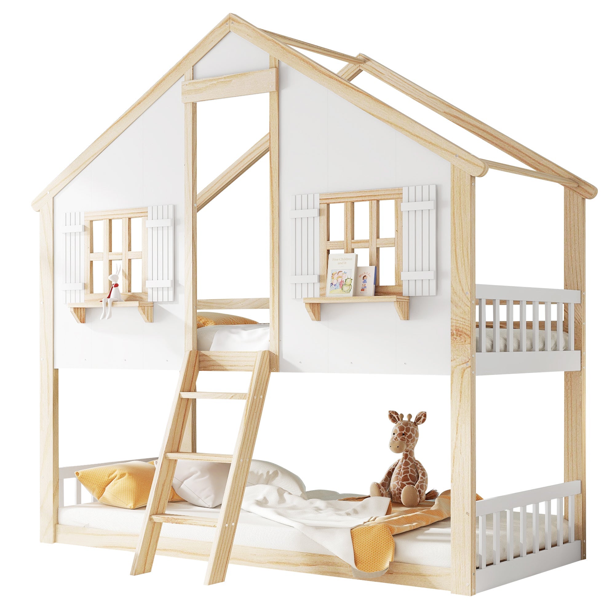 Logidon stapelbed 90x200 cm wit naturel met veiligheidsrailing