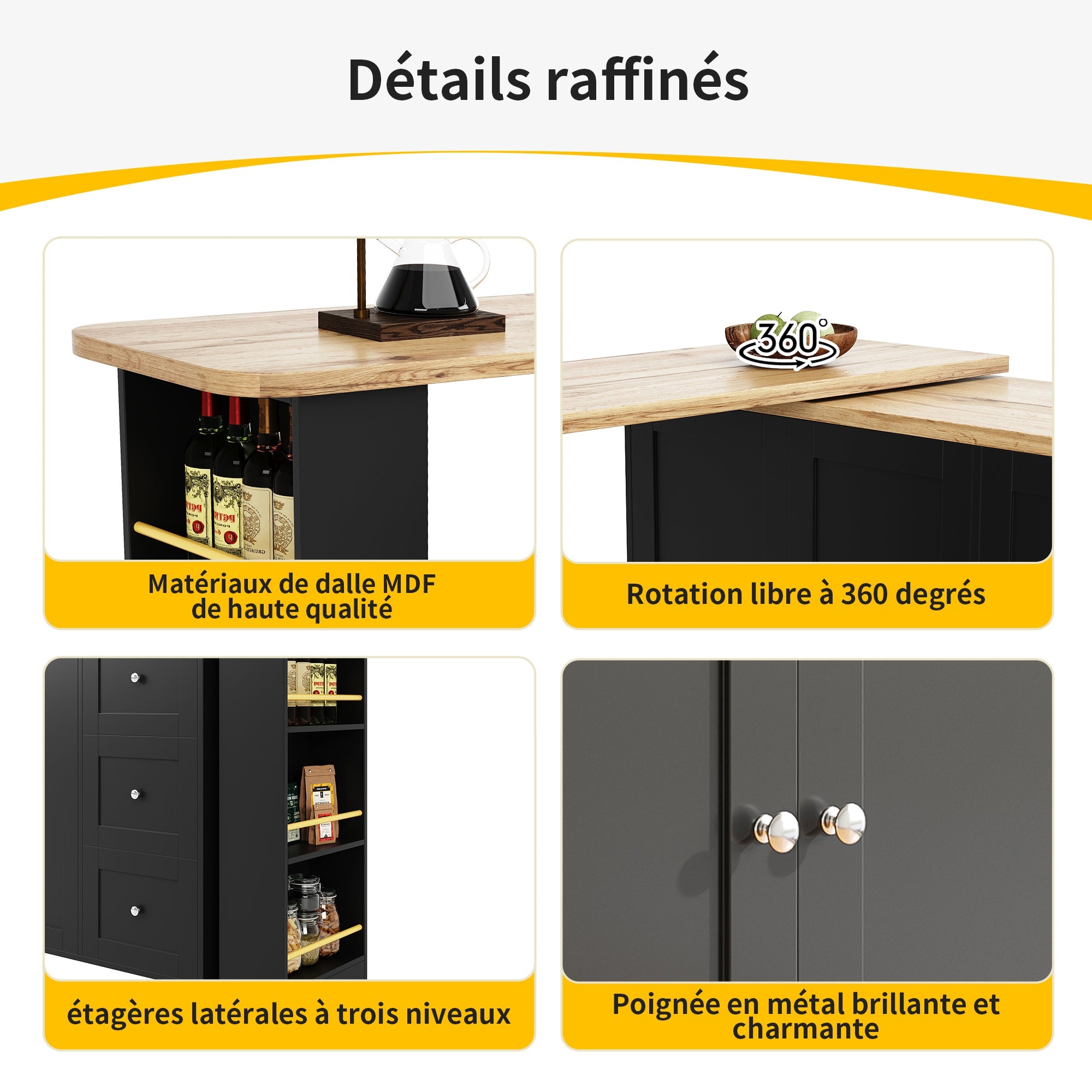 Logidon 360 graden draaibare eettafel zwart 138-209x39x104 met wielen
