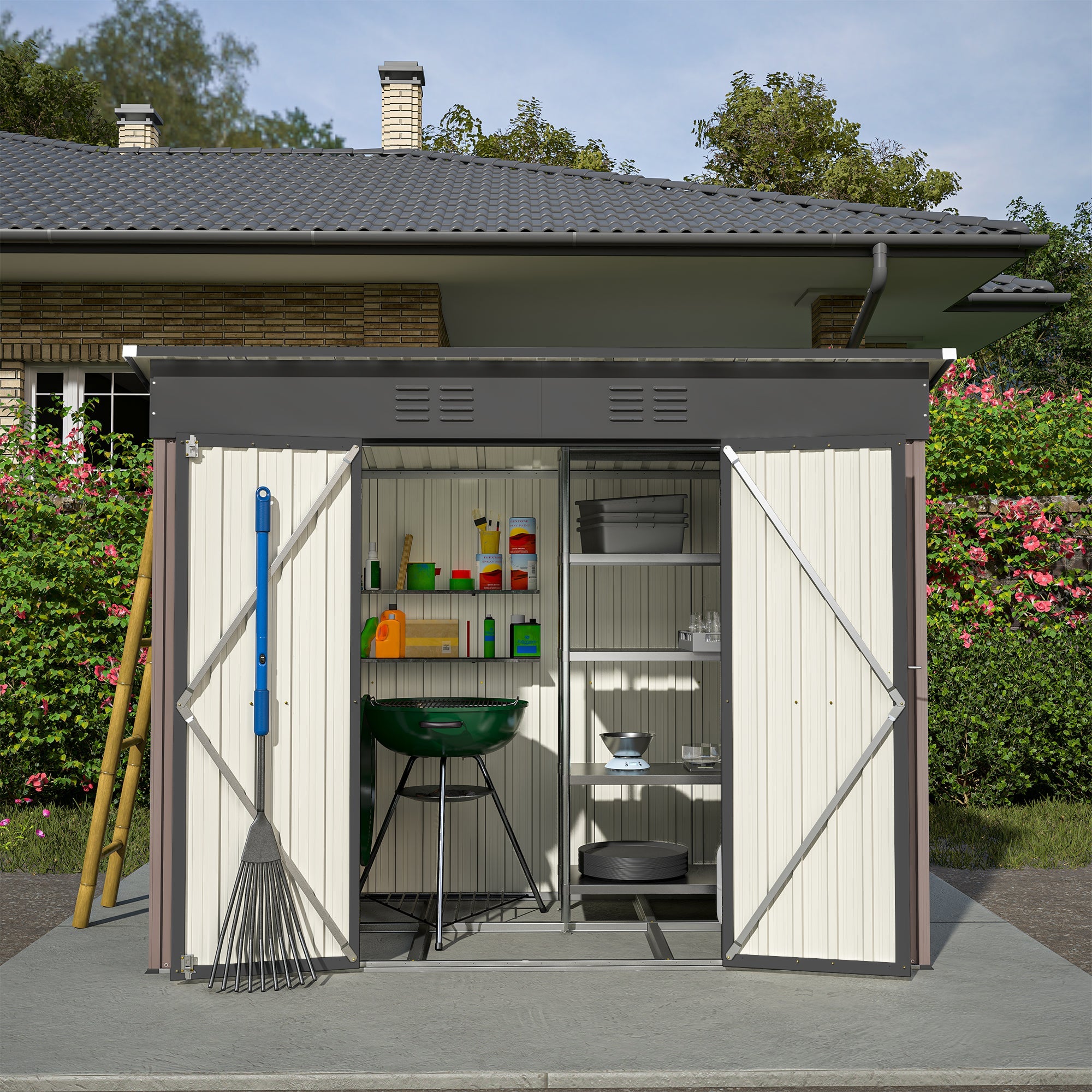 Logidon metalen tuinhuis 229x111x182 cm inclusief fundering bruin