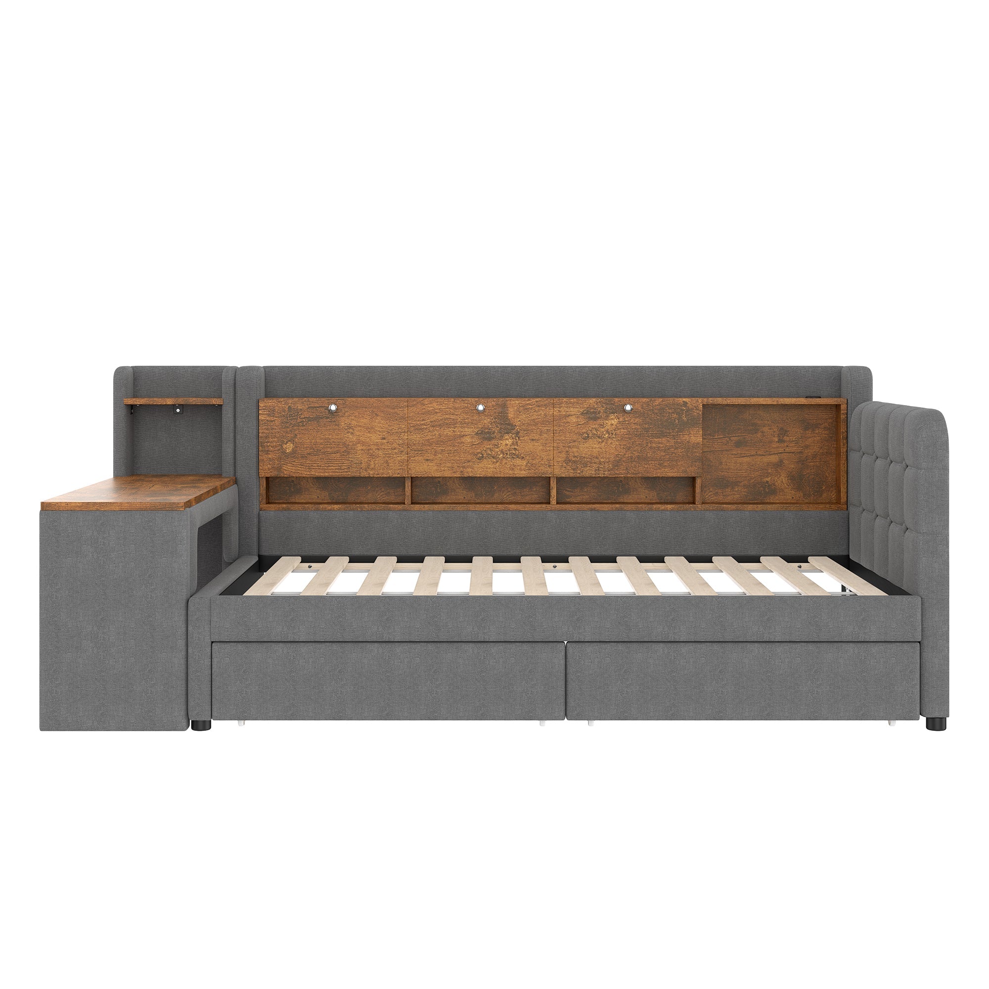 Logidon Daybed 90x200 cm slaapbank met bureau grijs USB Type C