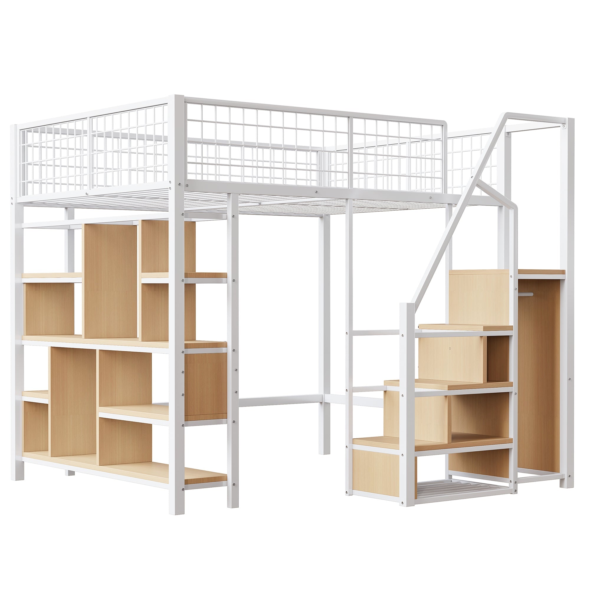 Logidon hoogslaper 140x200 cm metaal met opbergruimte trap wit