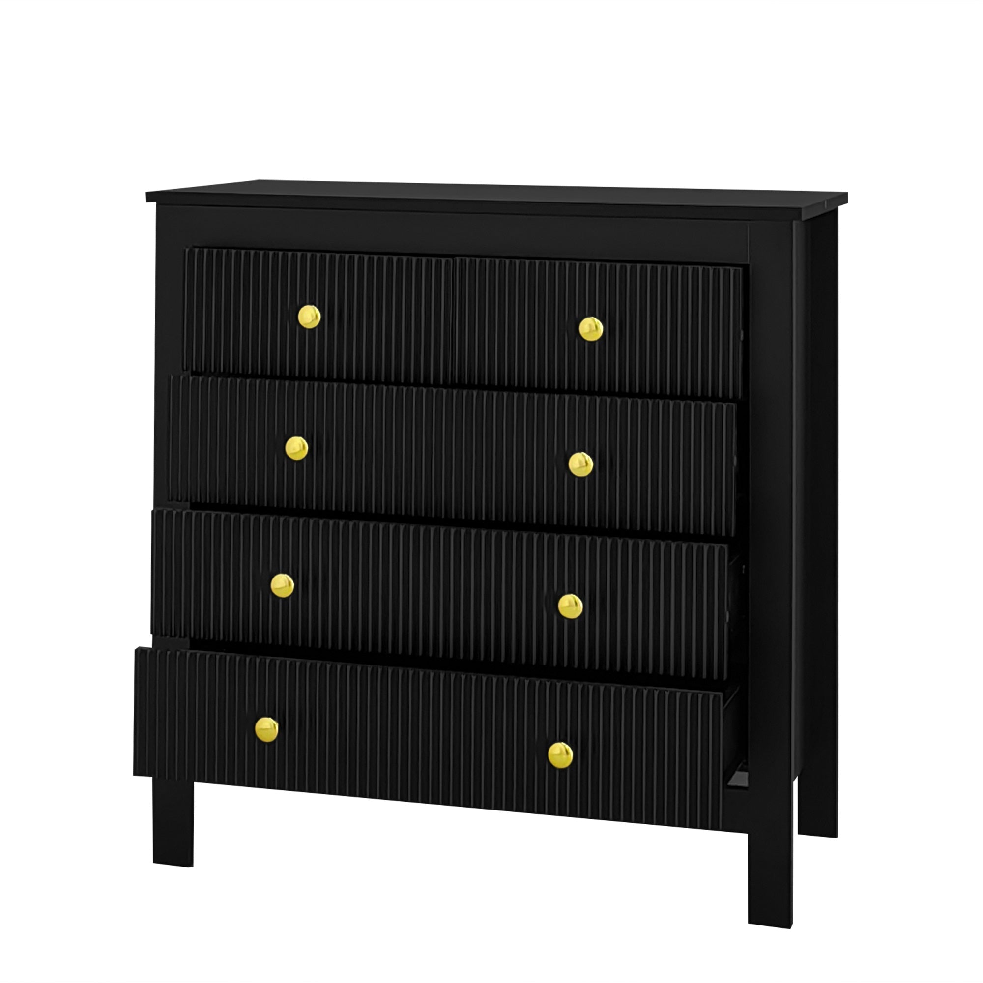 Logidon Dressoir 5 Laden Zwarte Ladekast Met Gouden Handgrepen 79 cm