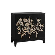 Logidon 80 cm Buffetschrank Schwarz Mit Schnitzwerk Und Verstellbaren Regalen