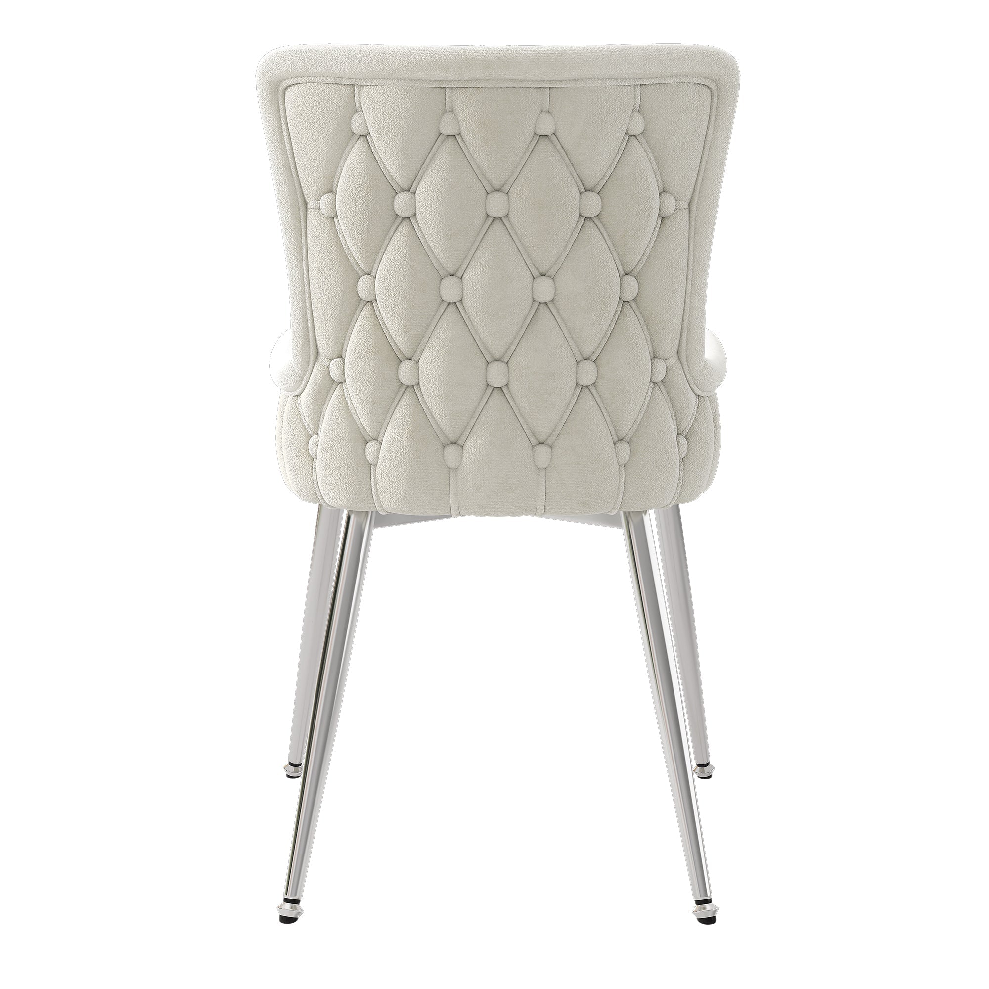 Logidon Velvet Dining Chair Set 6 Beige With Silver Metal Legs
