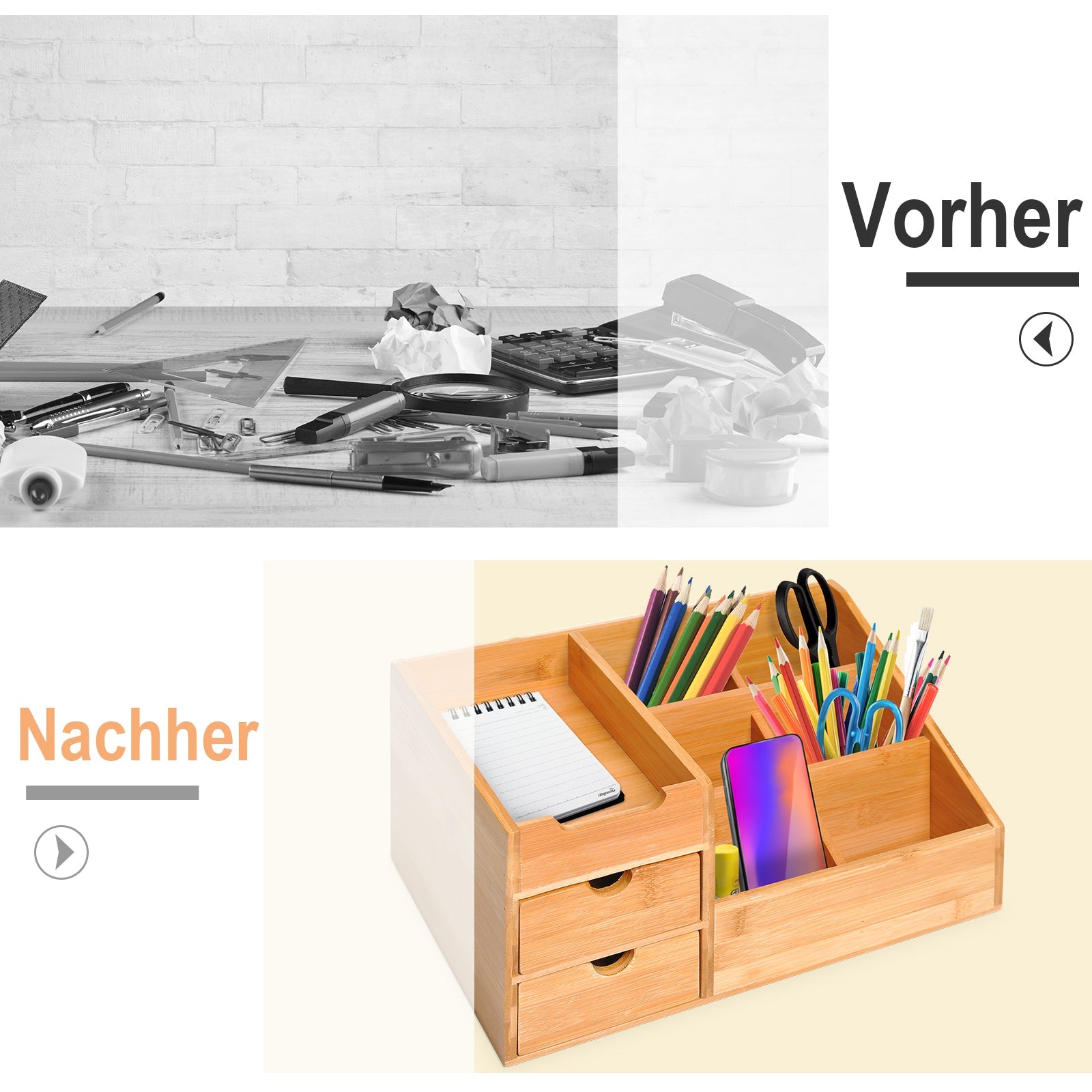 Logidon Bamboe Organizer Naturel 2 Lades L33 B20,5 H15,5 cm