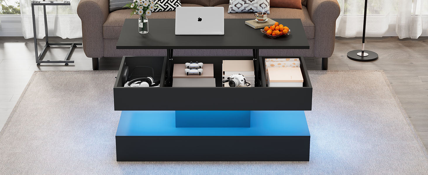 Logidon LED Salontafel met verborgen opbergruimte 100x50 cm Zwart