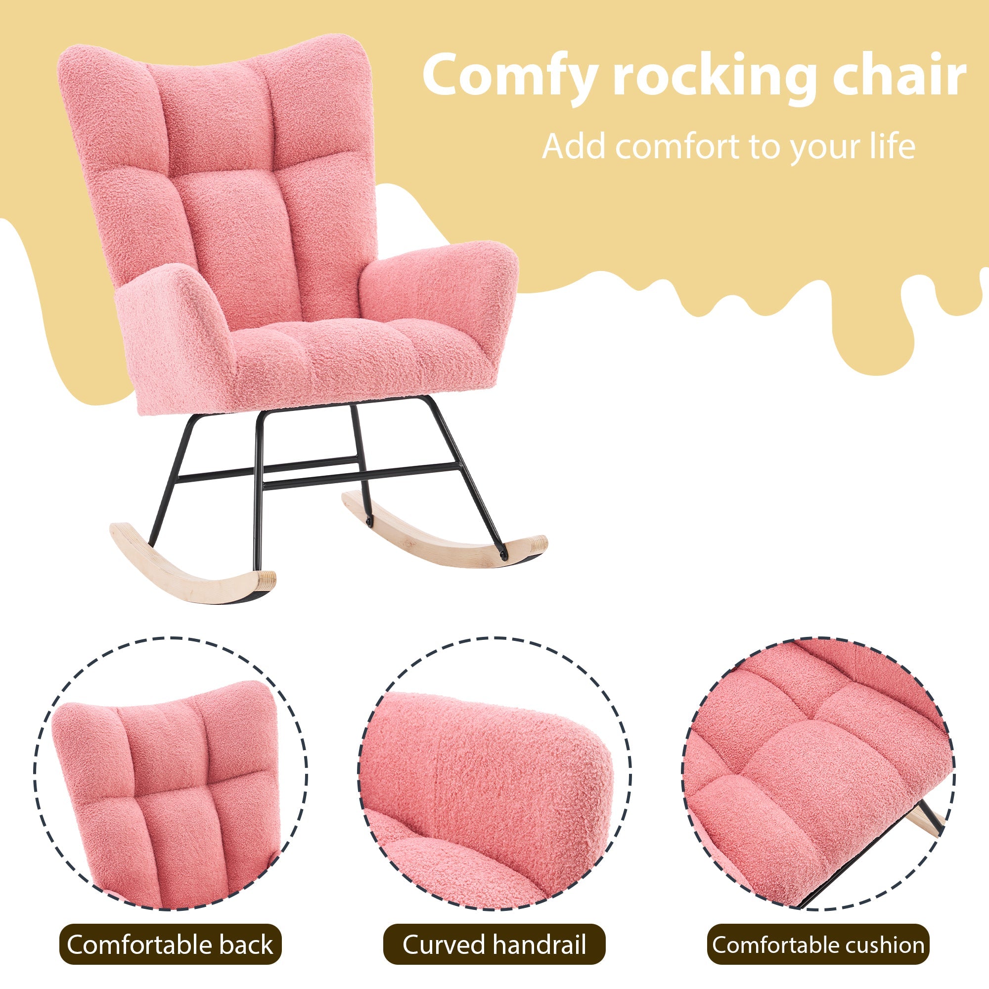 Logidon Moderne Schommelstoel Roze Met Hoge Rugleuning