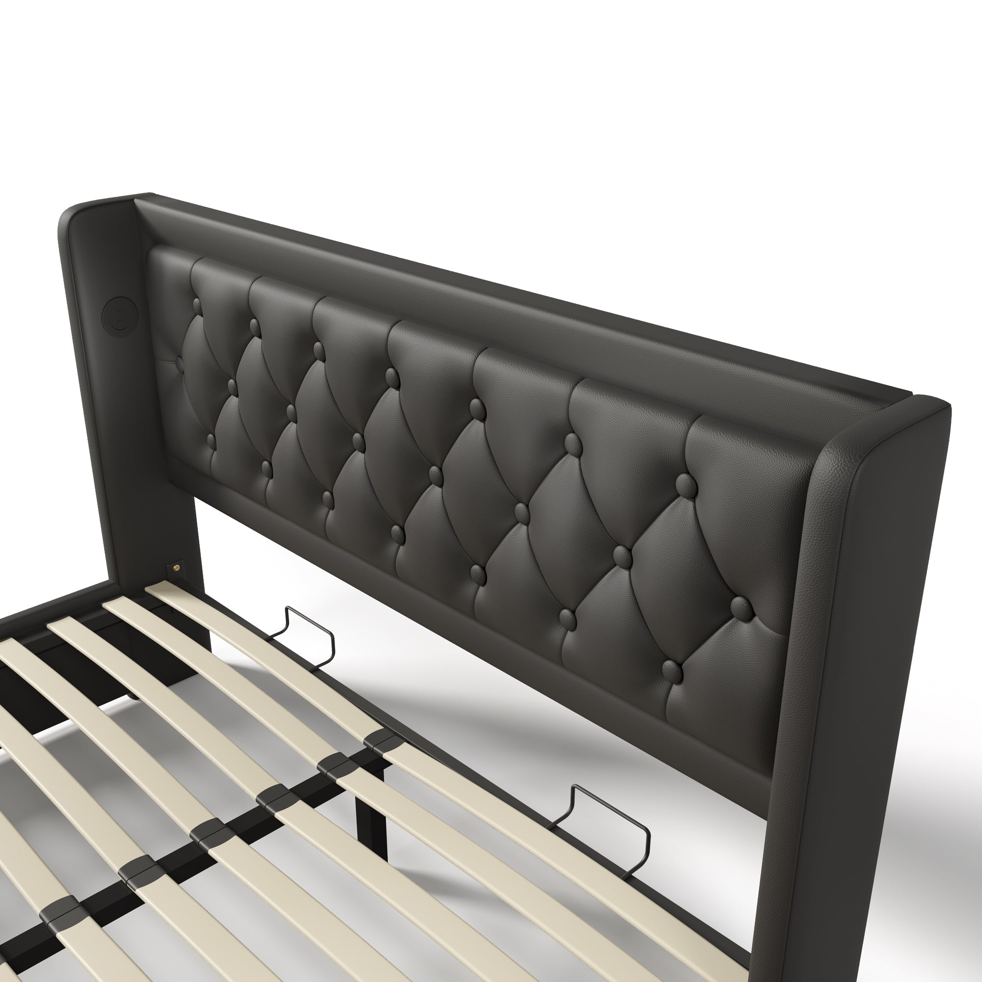 Logidon Upholstered Bed 160x200 Black PU Hydraulic Storage USB C