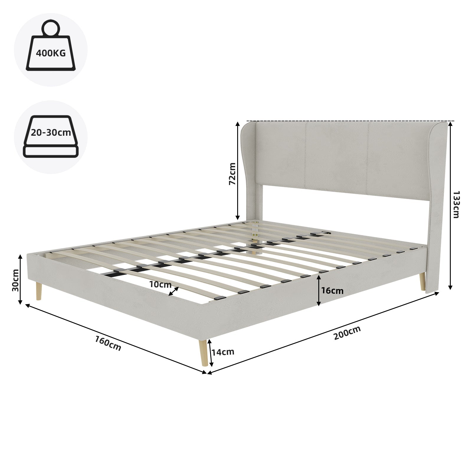 Logidon modern gestoffeerd bed 160x200 beige gevoerd hoofdeinde