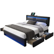 Logidon bed 140x190 cm met USB LED 4 lades zwart