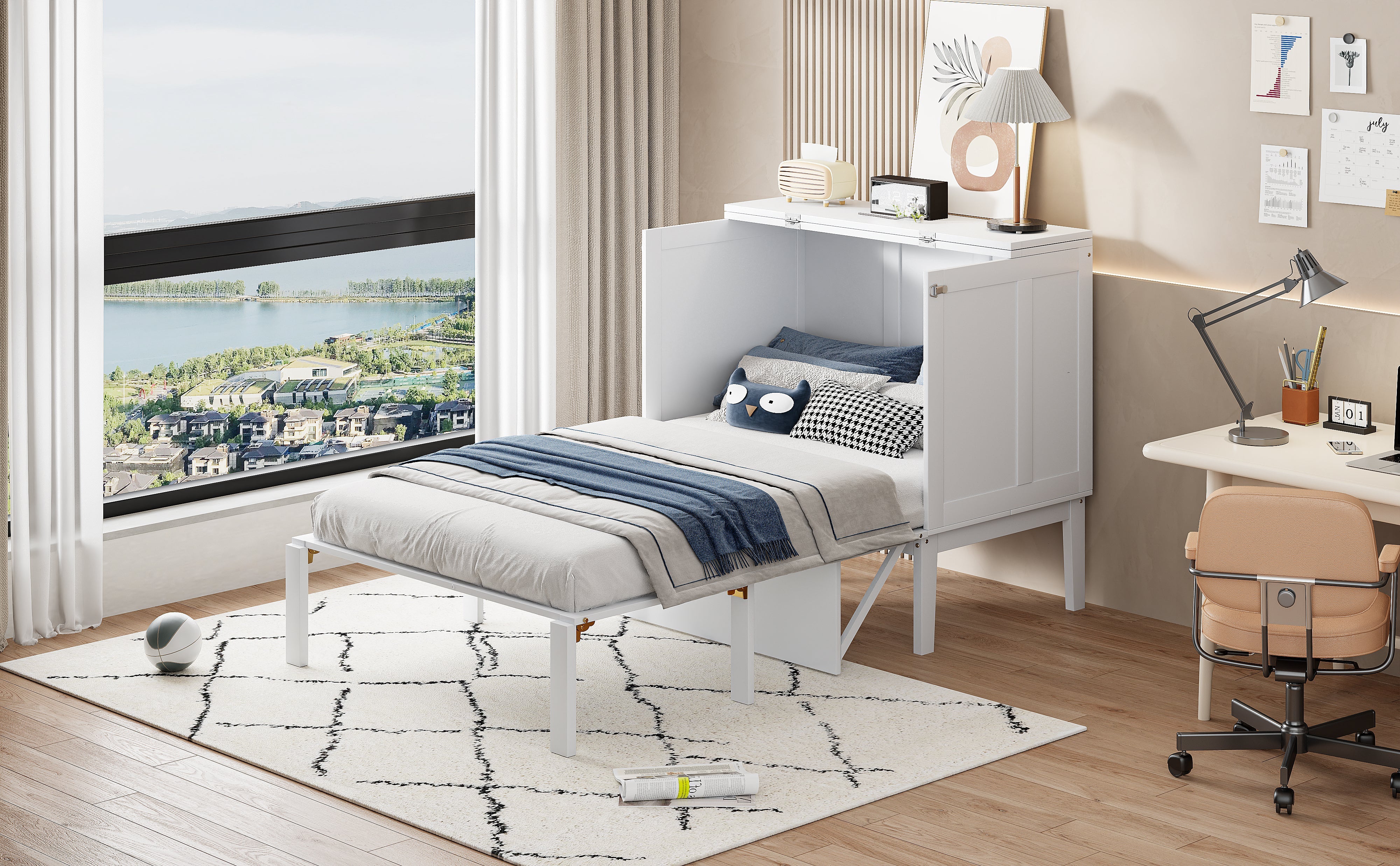 Logidon wall folding bed 90x200 cm white wall bed with slatted frame