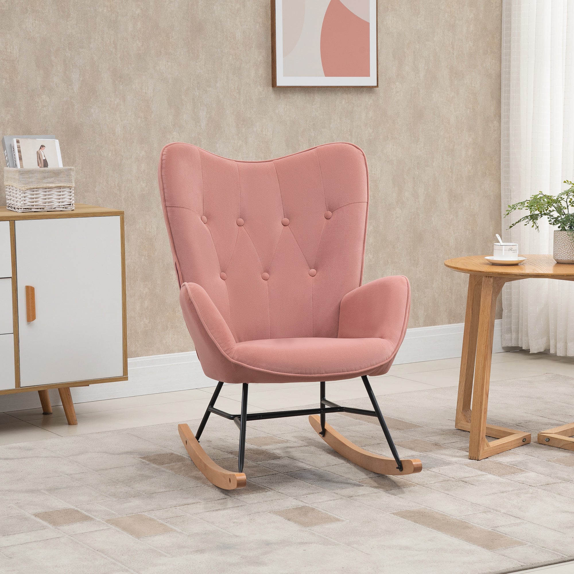 Logidon Roze Schommelstoel Met Hoge Rug En Polyester Hoes