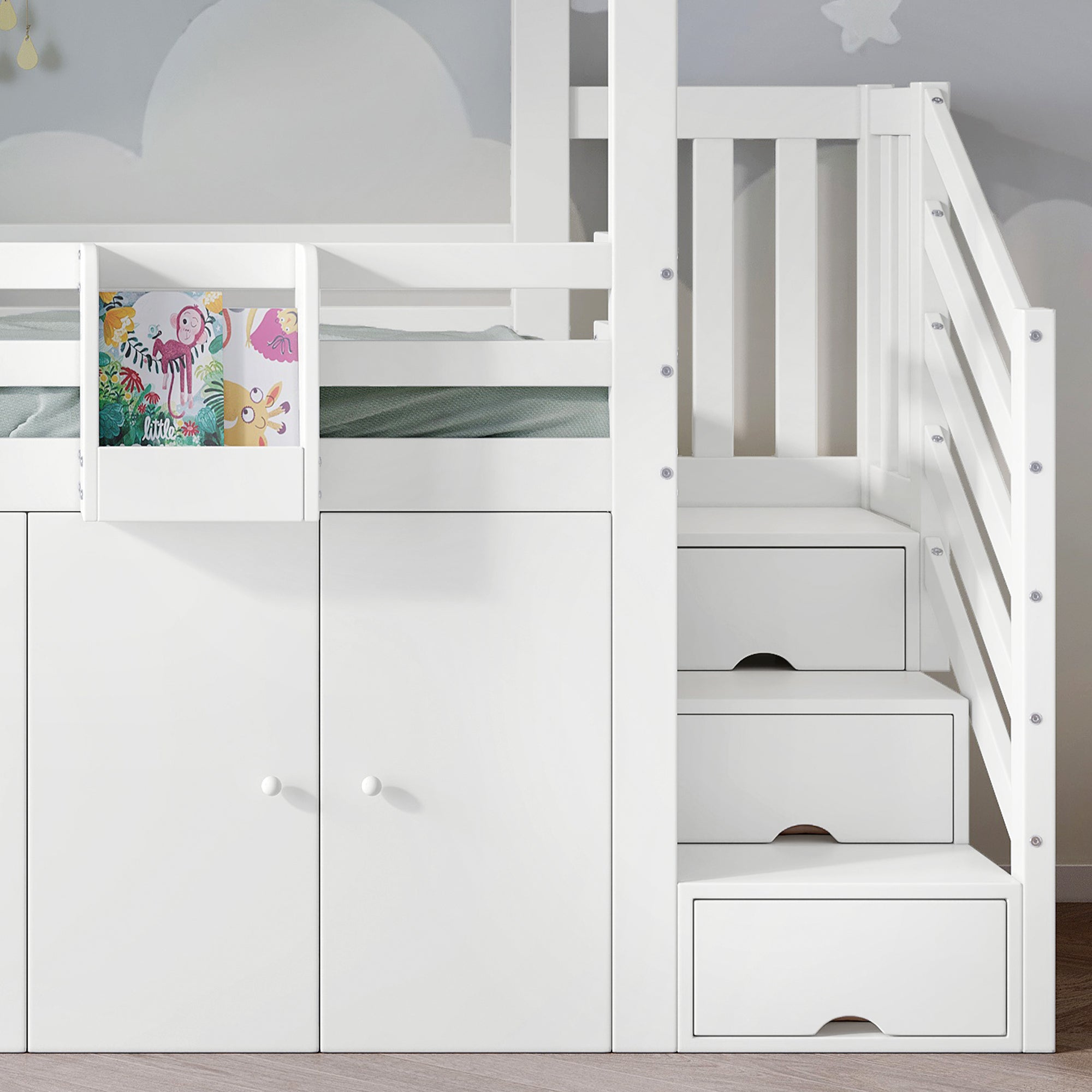 Logidon Kinderstapelbed 90x200 cm witgroen met kledingkast