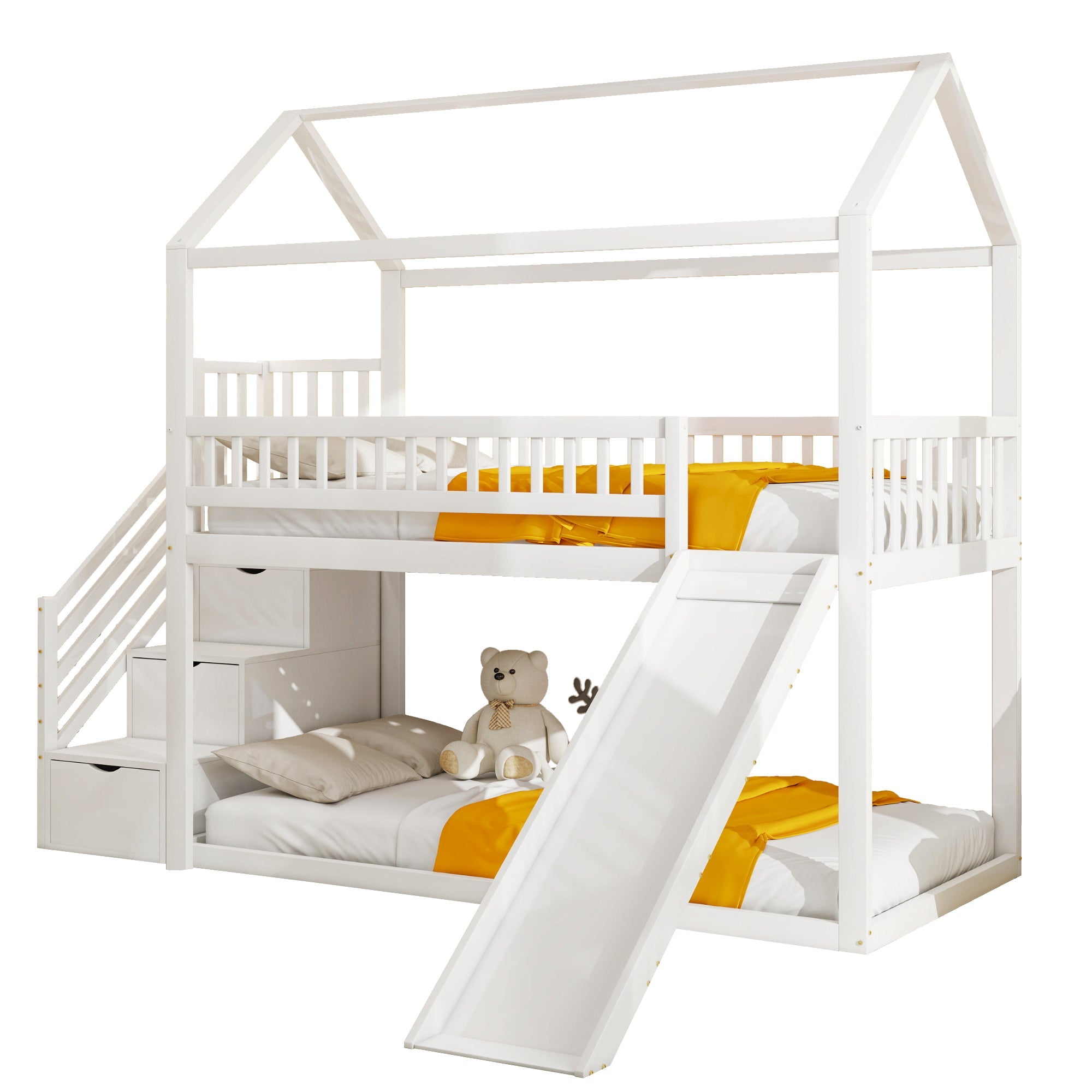 Logidon hoogslaper kinderstapelbed 90x200 wit glijbaan met opbergladder