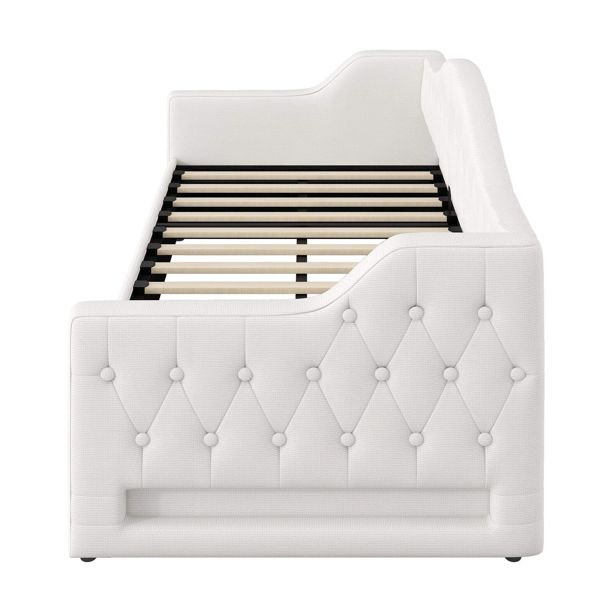 Logidon gestoffeerd dagbed 90x200 beige met opbergruimte met LED-verlichting