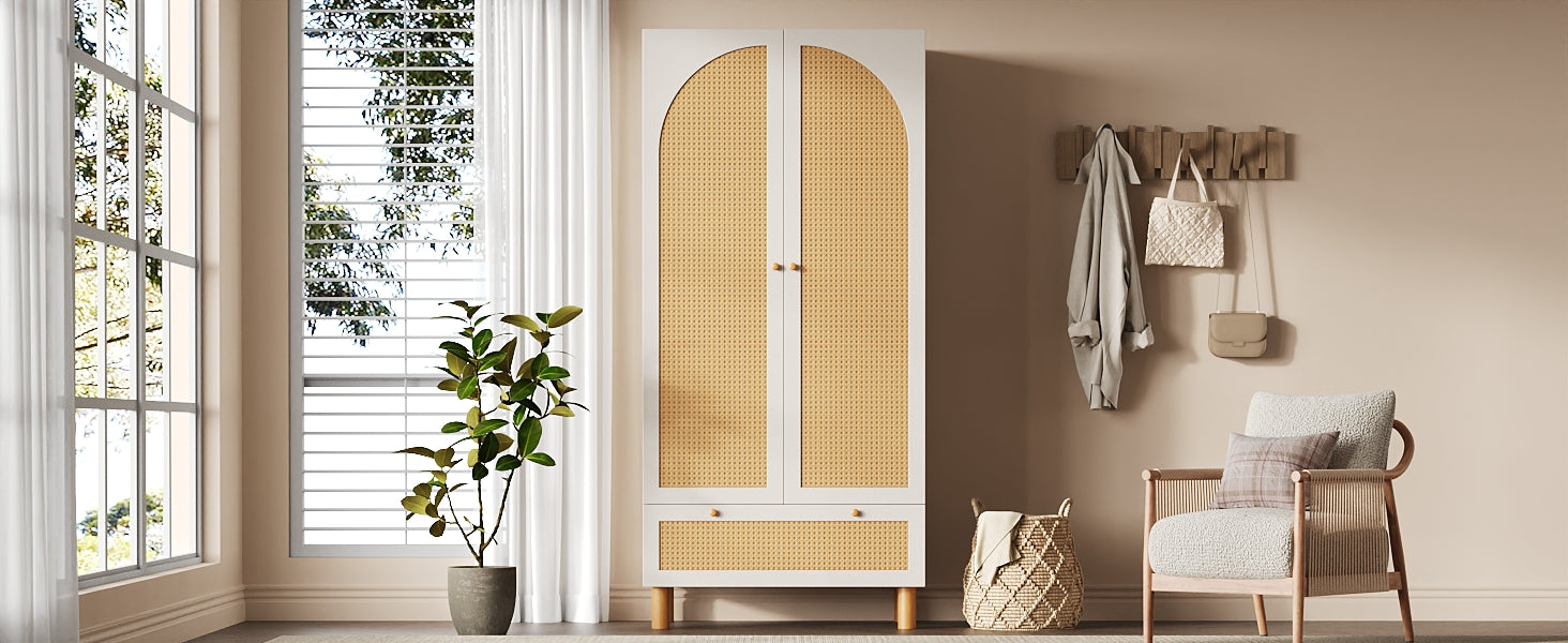 Logidon kledingkast wit met rotan deuren 180x85x52 cm landelijke stijl