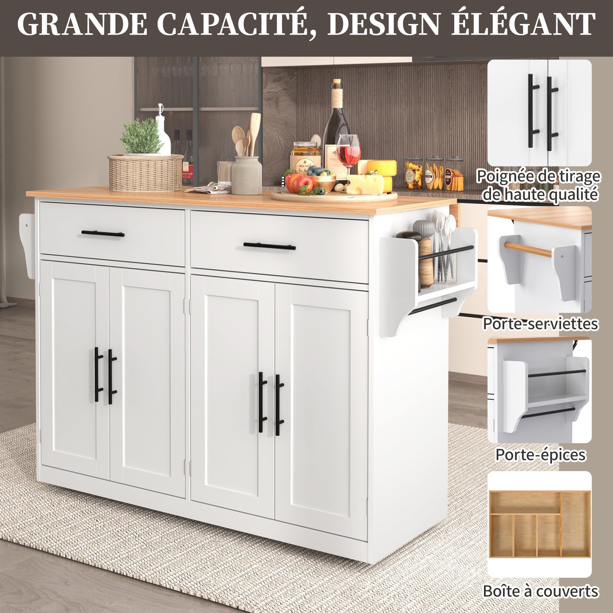 Logidon serving trolley with folding table top white 120x71x91 cm