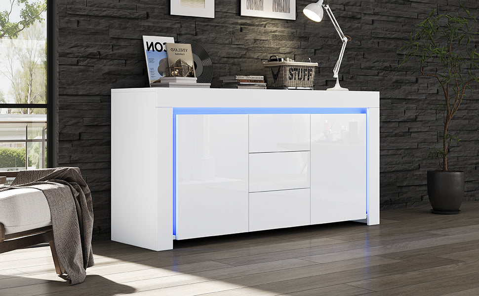 Logidon wit hoogglans dressoir 140x40x65 cm met LED verlichting