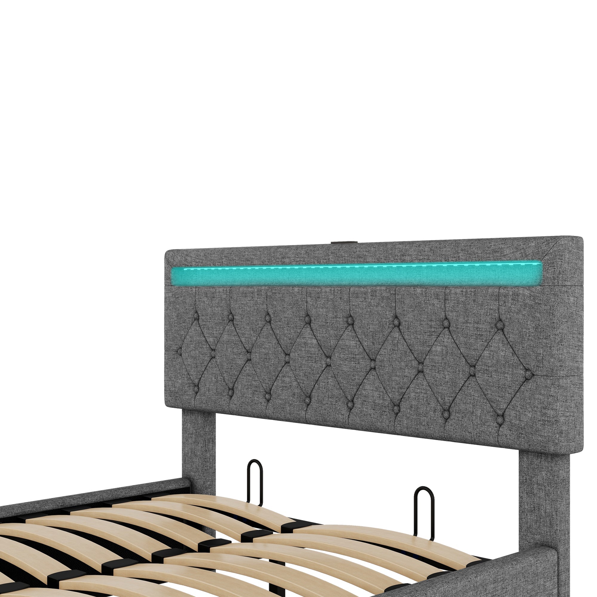 Logidon 140x200 cm gewatteerd bed met sfeerlichtopberger grijs