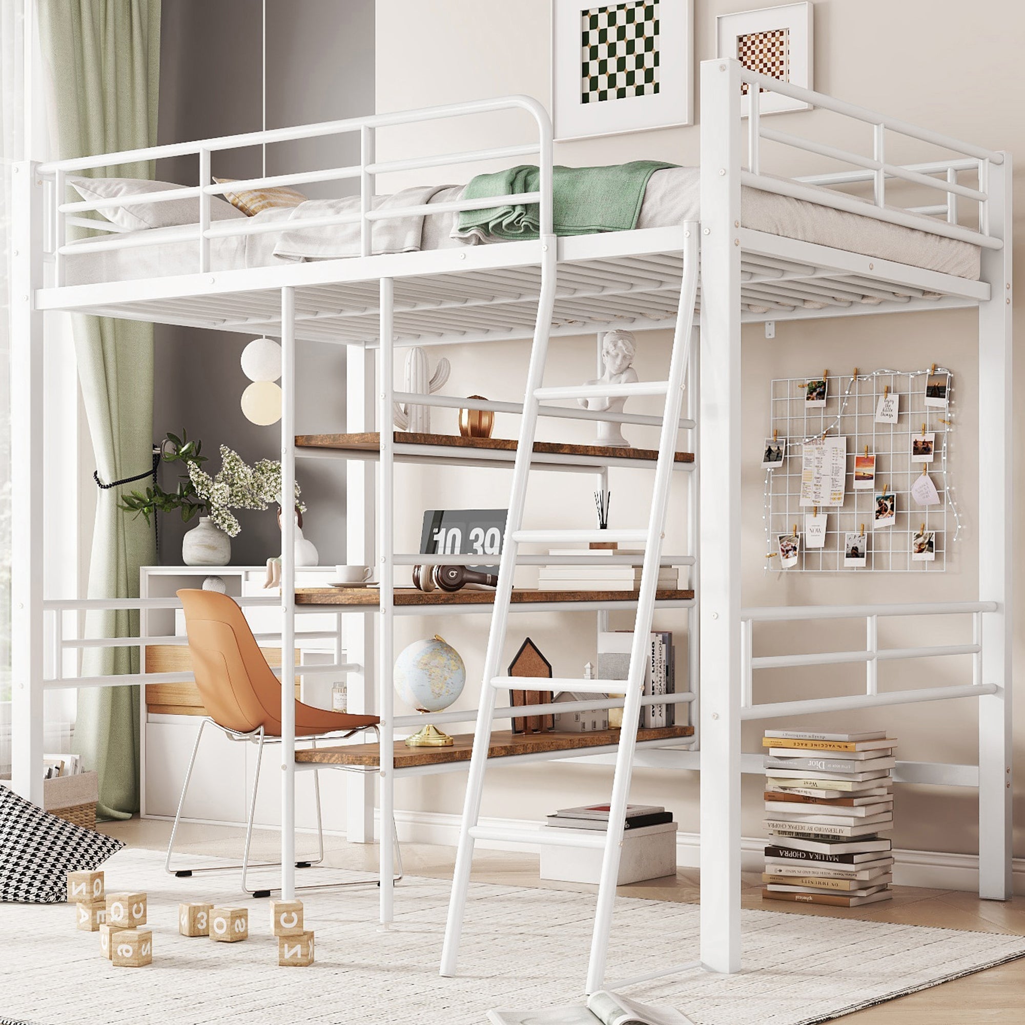 Logidon hoogslaper 90x200 cm wit met bureau en planken