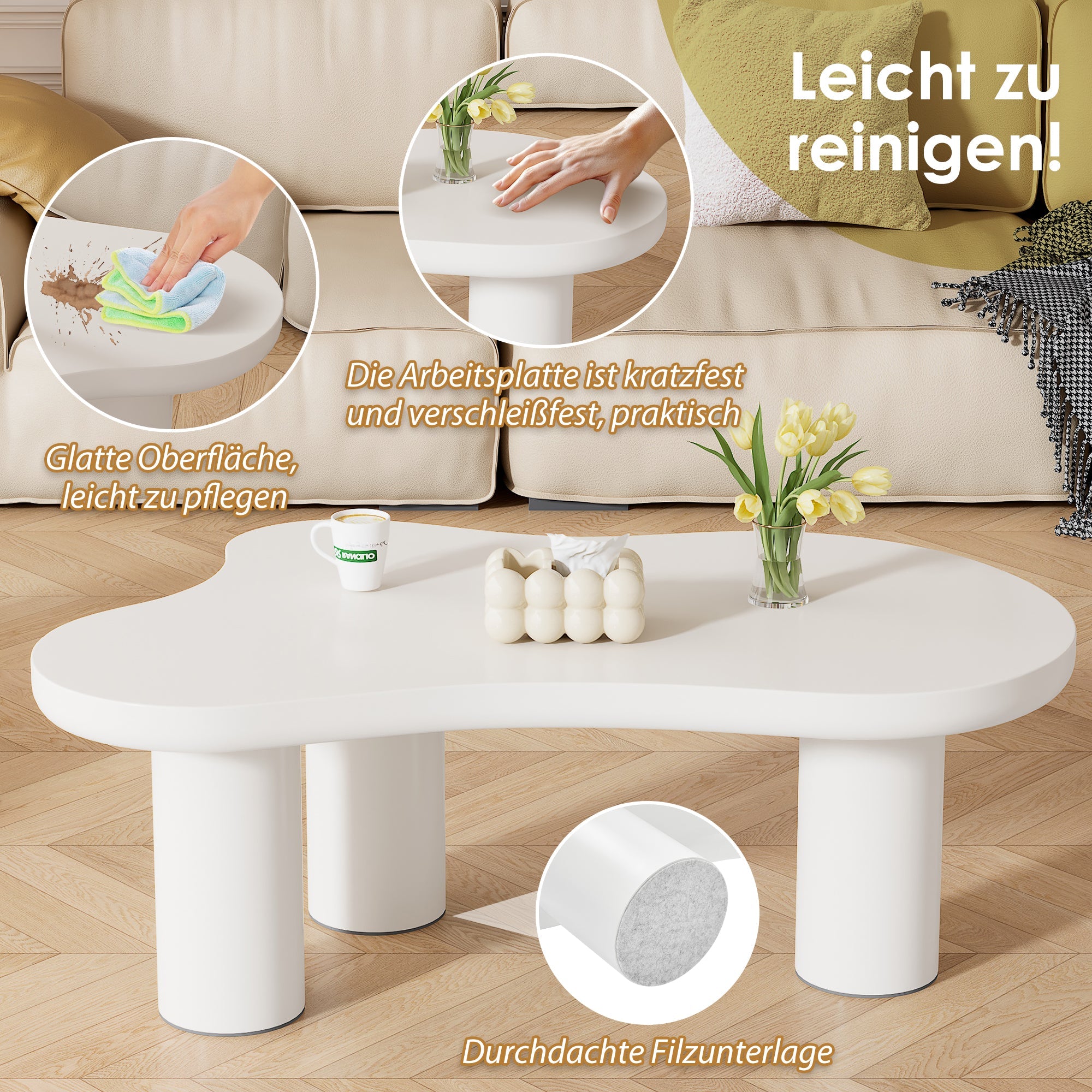 Logidon Wolkvorm salontafel wit MDF blad 107x66 cm
