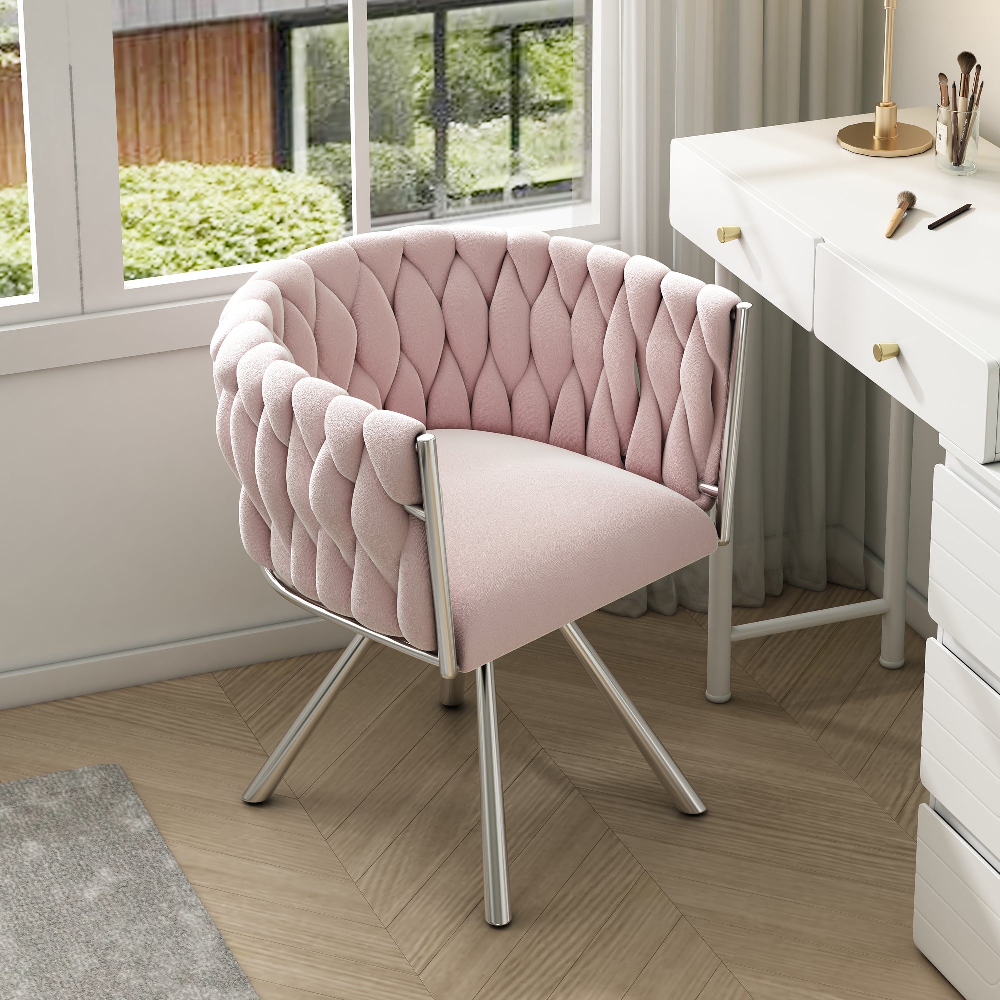 Logidon Fluweel Kapstoel Roze Luxe Draaistoel Met Metalen Frame